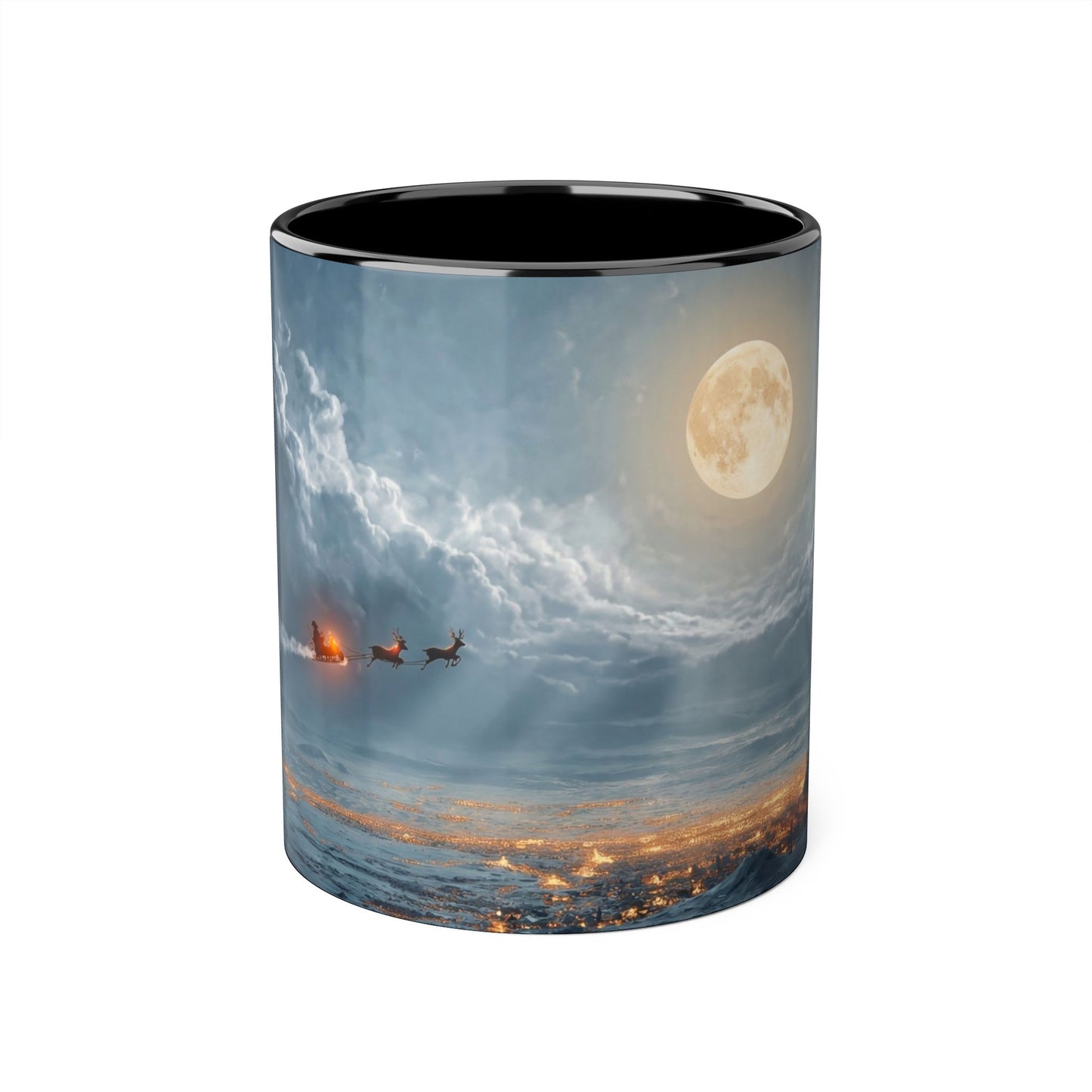 Moonlit Sleigh Accent Mugs, 11oz – Winter Night Flight Over Snowy Peaks