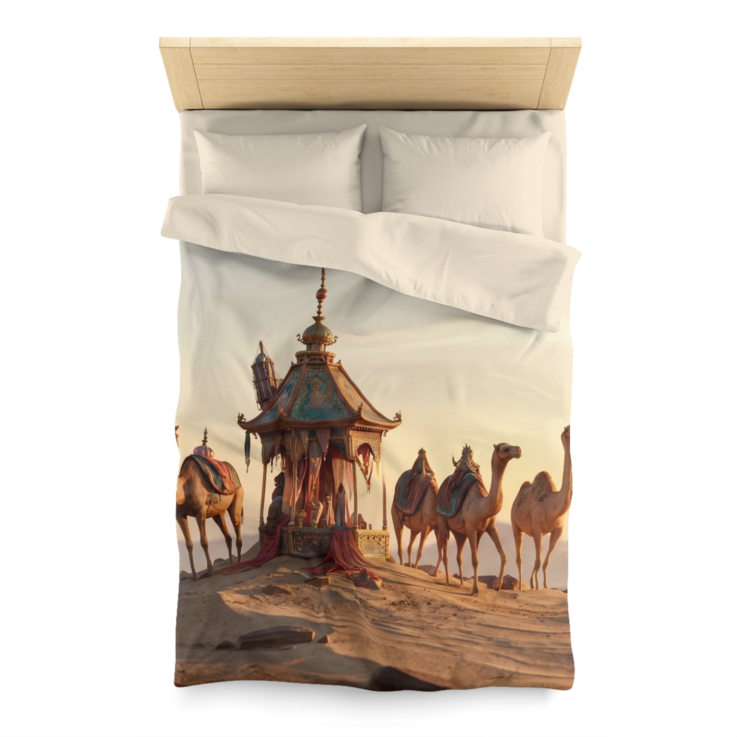 Desert Mirage Duvet Cover – Golden Dunes & Ornate Caravan