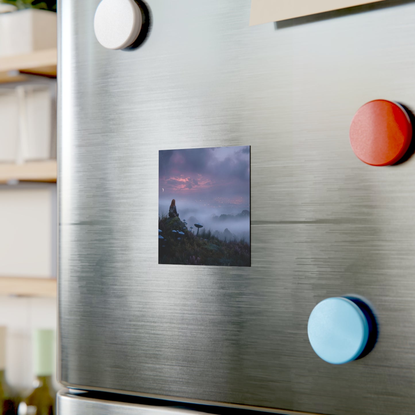 Lone Pathfinder Square Magnet – Twilight Vista with Crescent Moon