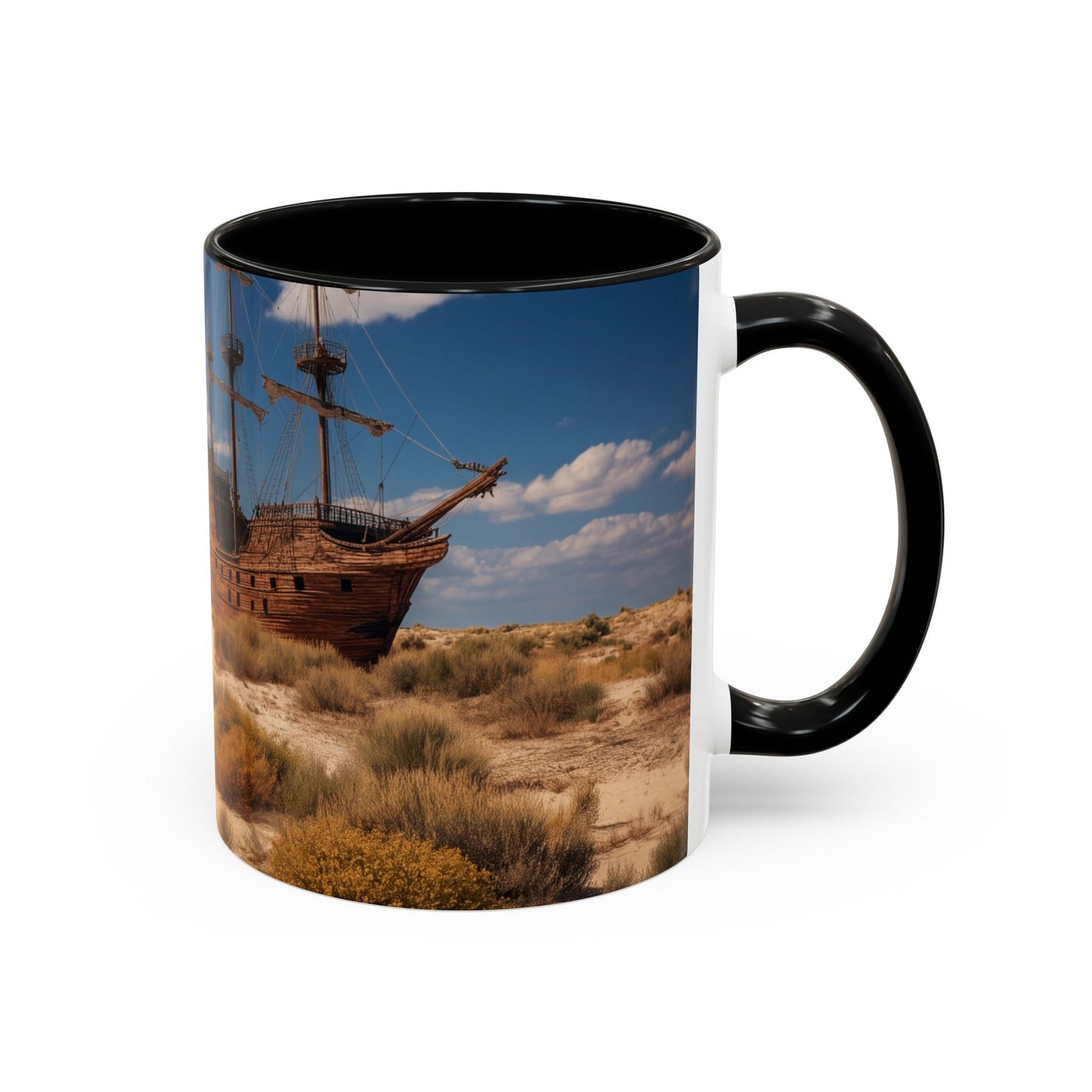 Desert Shipwreck Accent Coffee Mug (11, 15oz) – Golden Sandscape Voyage