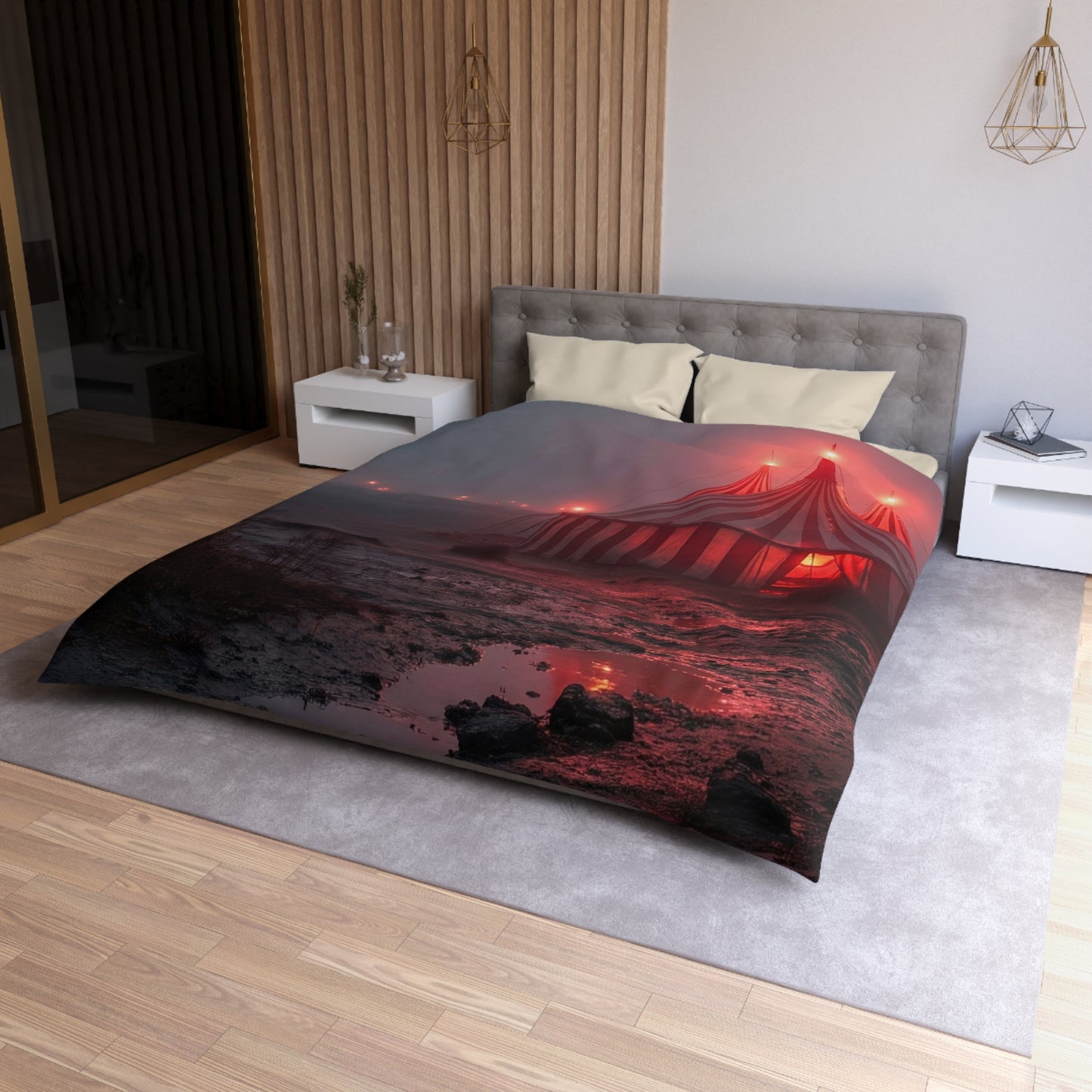 Crimson Carnival Tent Microfiber Duvet Cover – Whispers of the Fogbound Ring