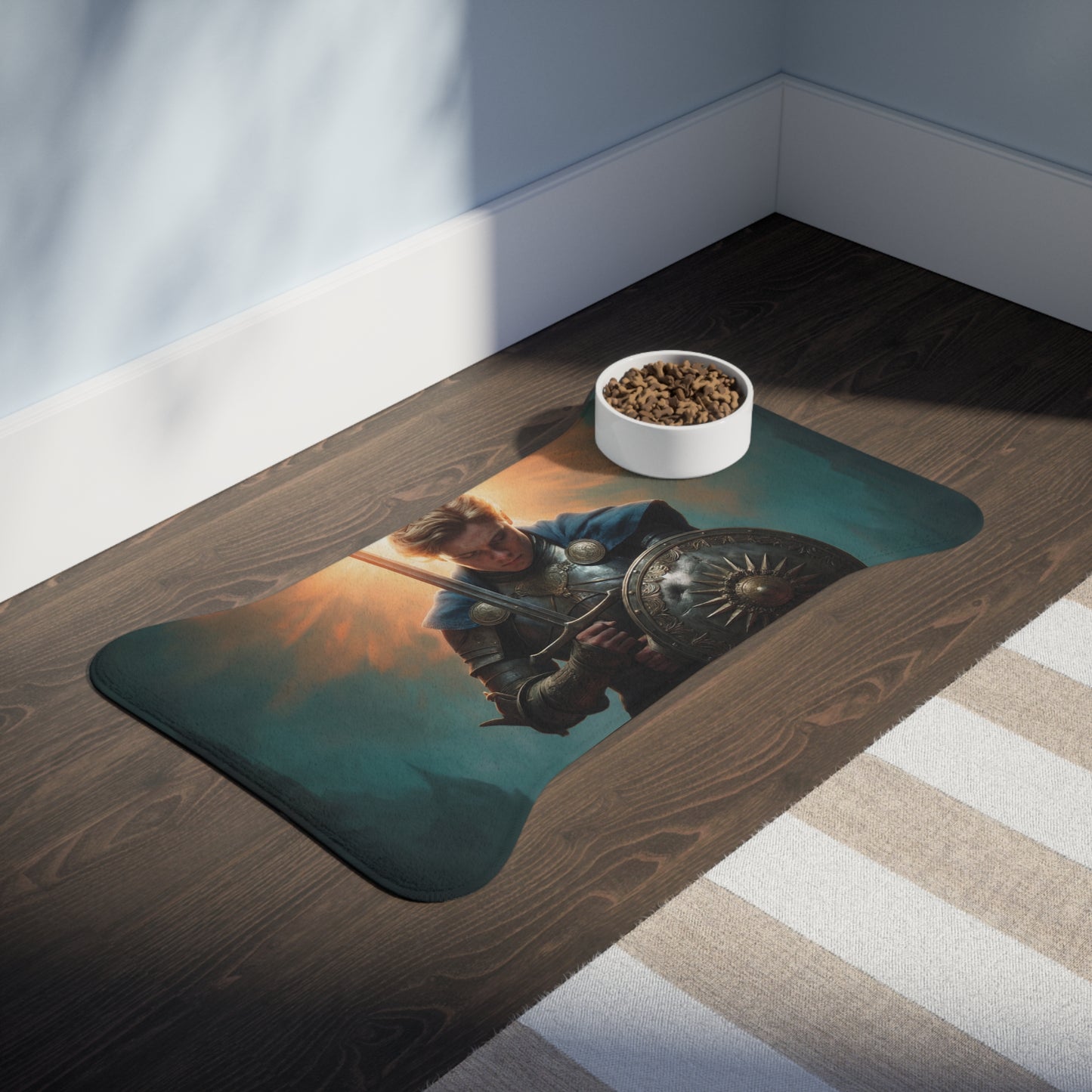 Dawn-Bringer Knight Pet Feeding Mats – Radiant Armor and Sunburst Glow