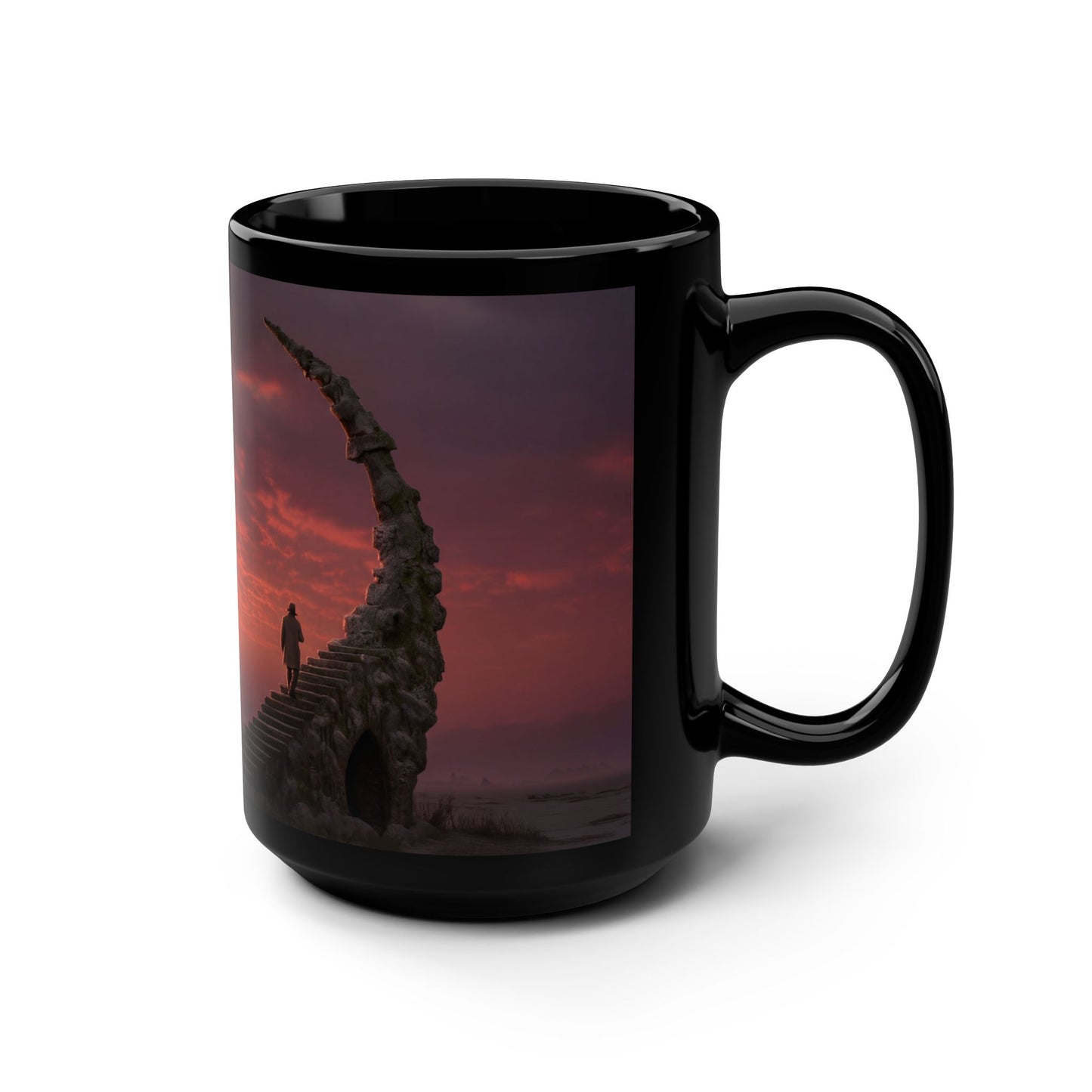 Solitary Climb Mug, 15oz – Crescent Moon & Stone Stairway Journey