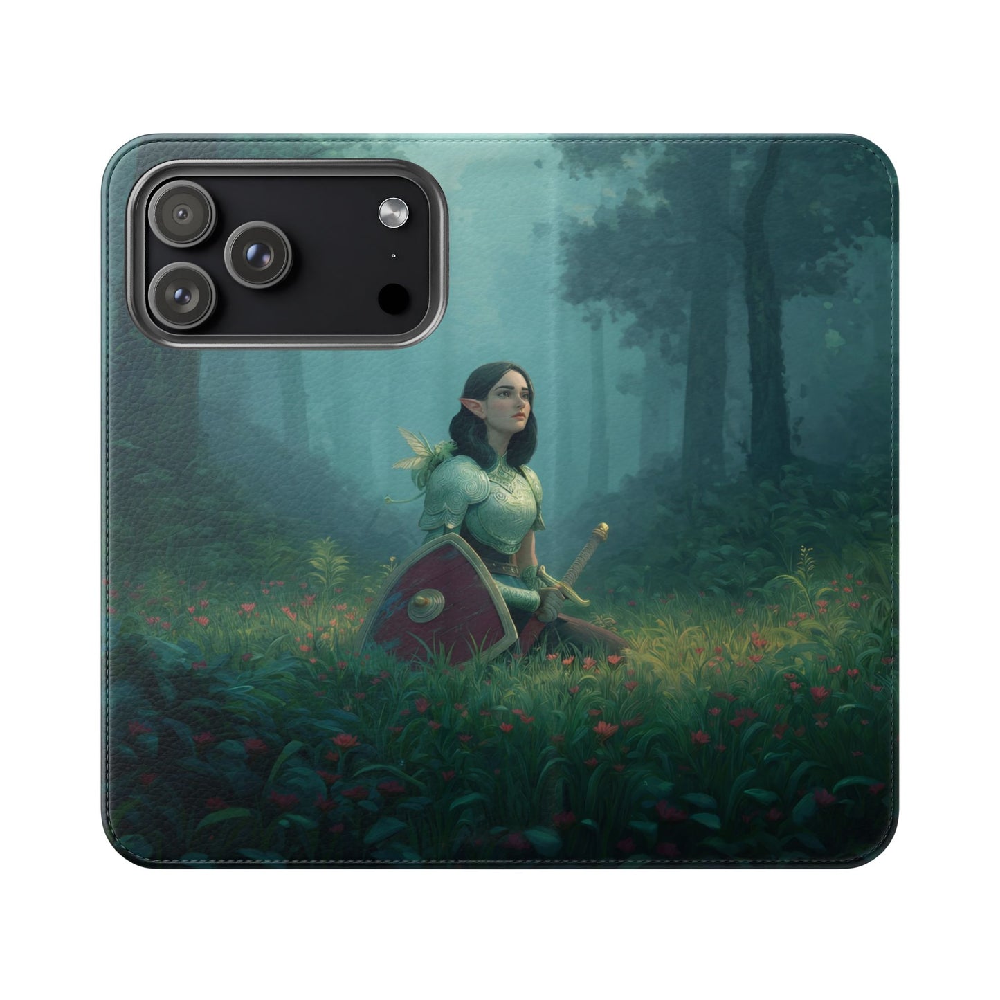 Woodland Sentinel Flip Cases – Green Knight in Misty Grove