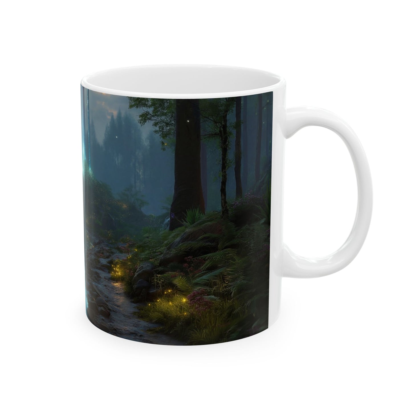 Celestial Forest Stream Ceramic Mug – Azure Lightfall Dreamscape