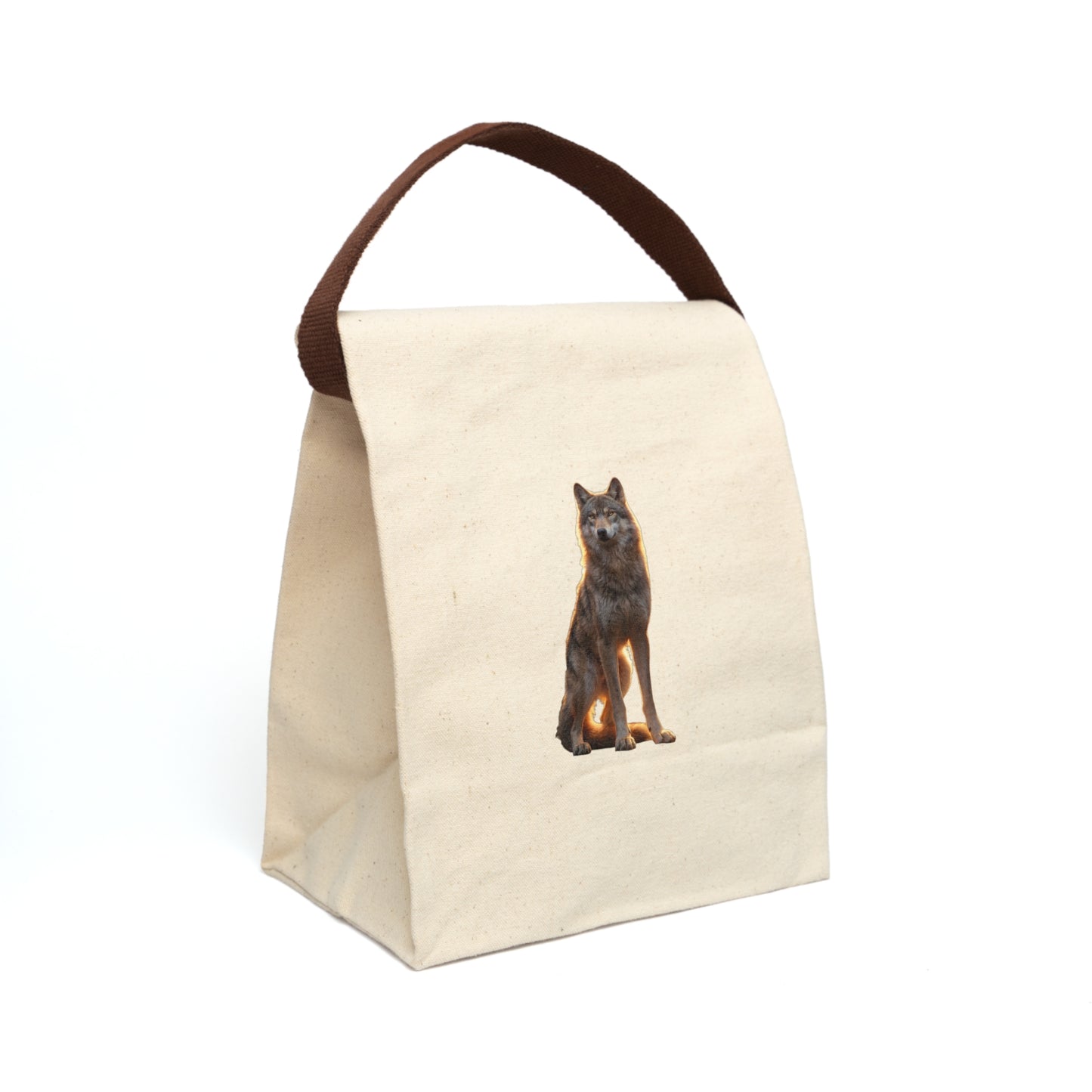 Golden Hour Wolf Canvas Lunch Bag With Strap – Silhouette Sentinel at Dusk