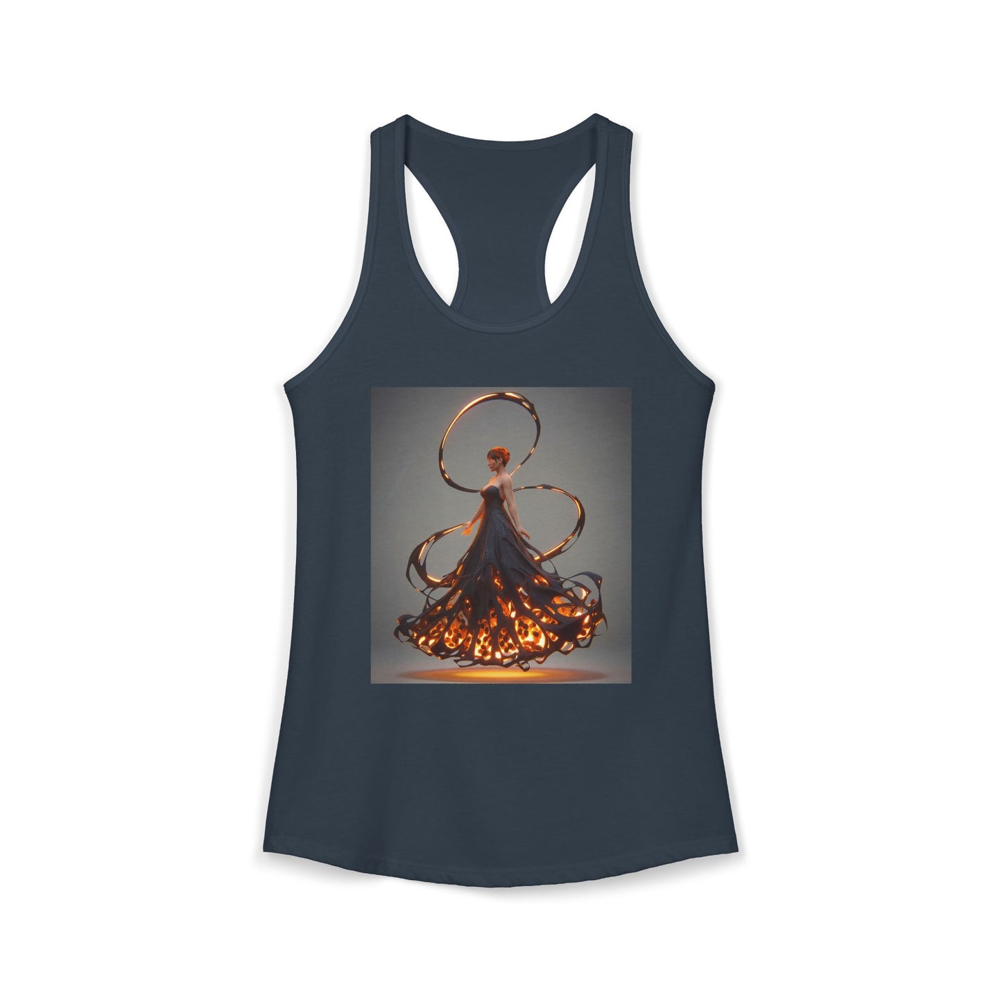 Ember Spiral Women's Ideal Racerback Tank – Glowing Filigree Silhouette