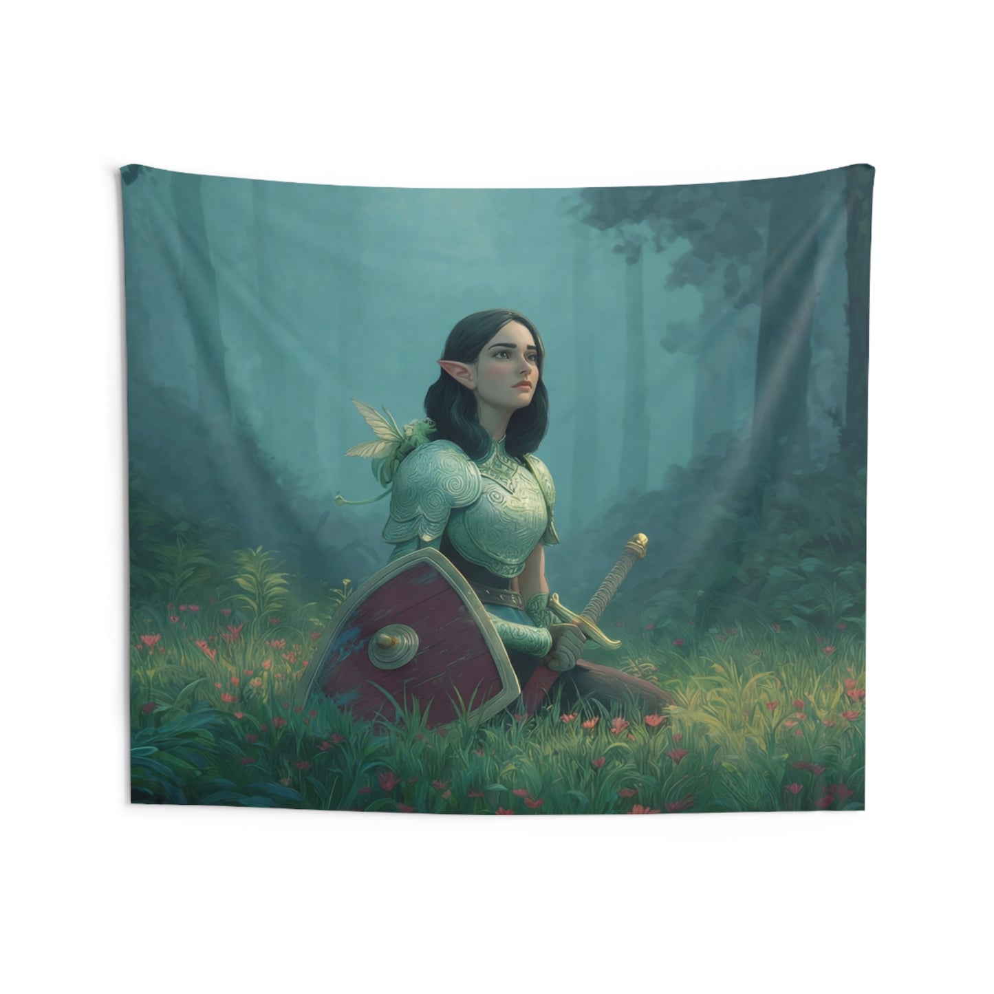 Elven Sentinel in Whispering Woods Indoor Wall Tapestries – Moss-Draped Stillness