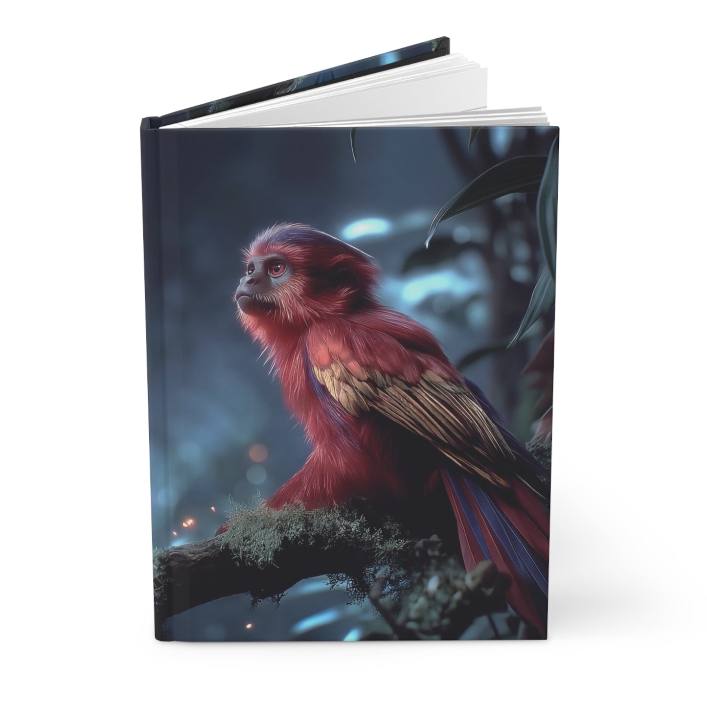 Crimson Forest Monkey Hardcover Journal Matte – Twilight Watcher in Mossy Canopy
