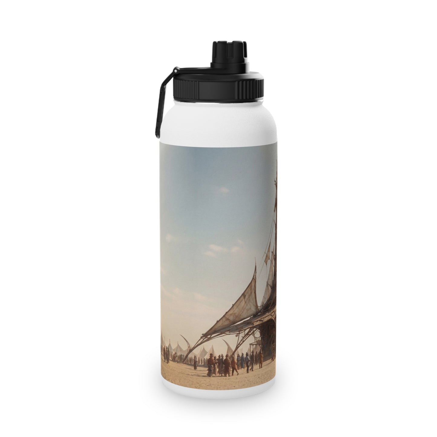 Desert Sky Cathedral Stainless Steel Water Bottle, Sports Lid – Sunlit Aetherium Oasis