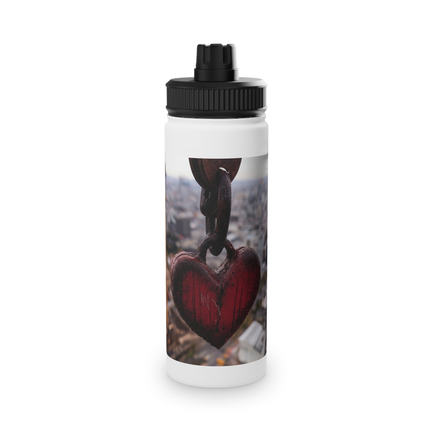 Rusty Heart Weight Bottle – Suspended Over Concrete Skies