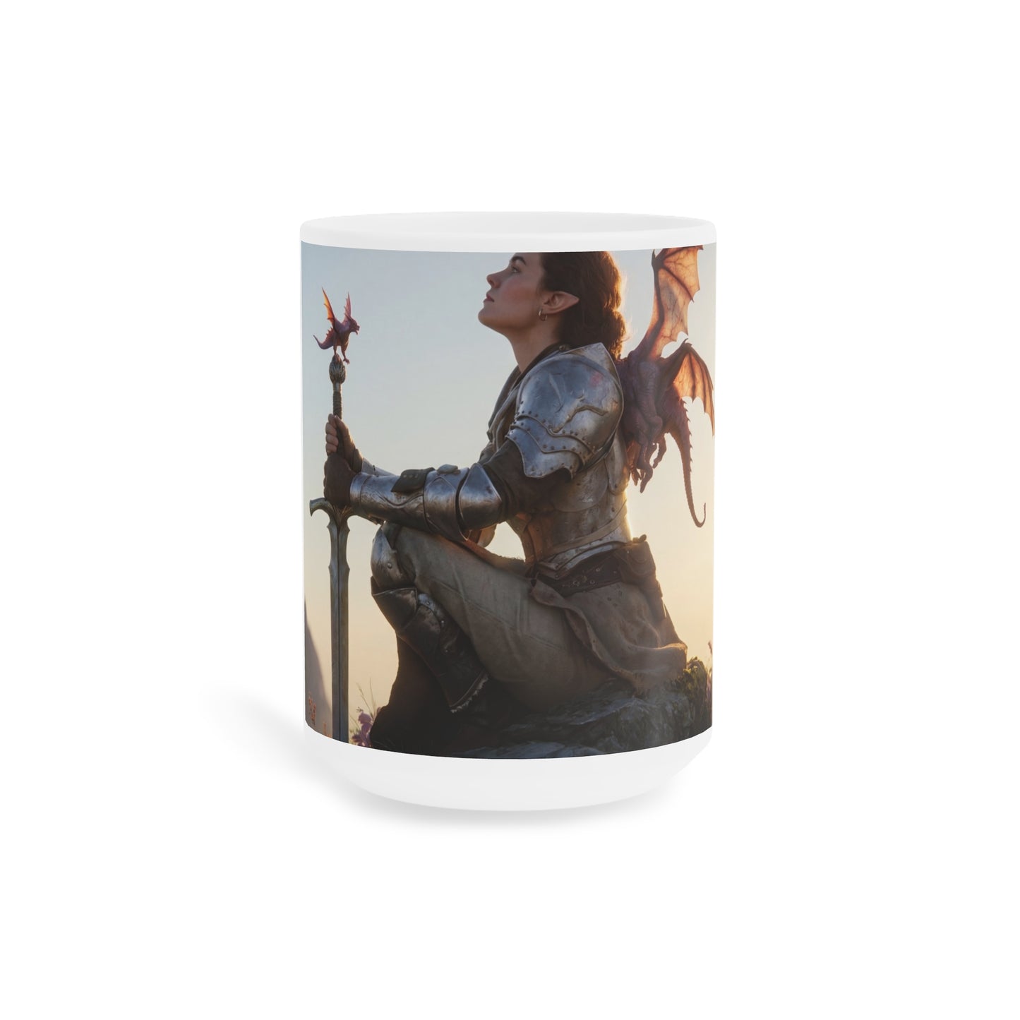 Dragon Knight Ceramic Mugs (11oz\15oz\20oz) – Sunset Sentinel with Wings
