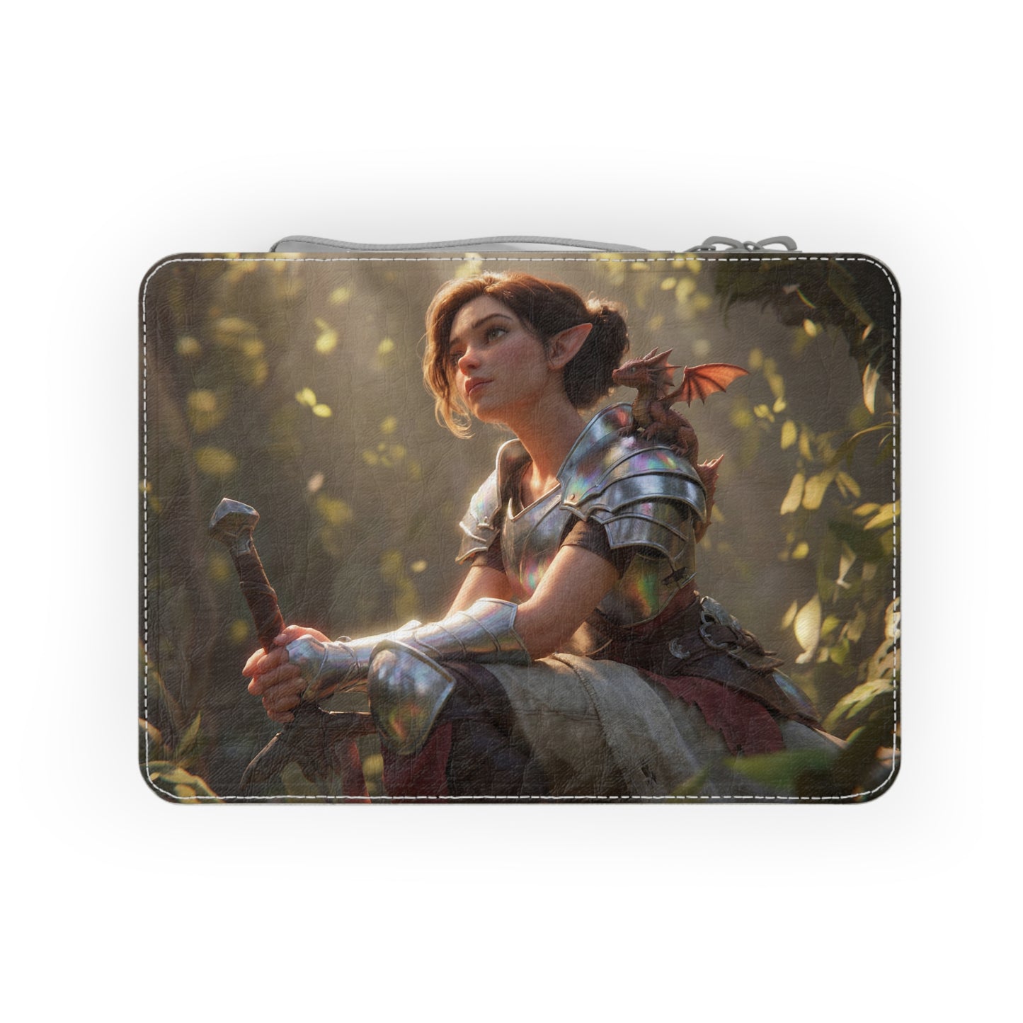 Elf Knight & Dragon Paper Lunch Bag – Iridescent Sentinel Resting Portrait