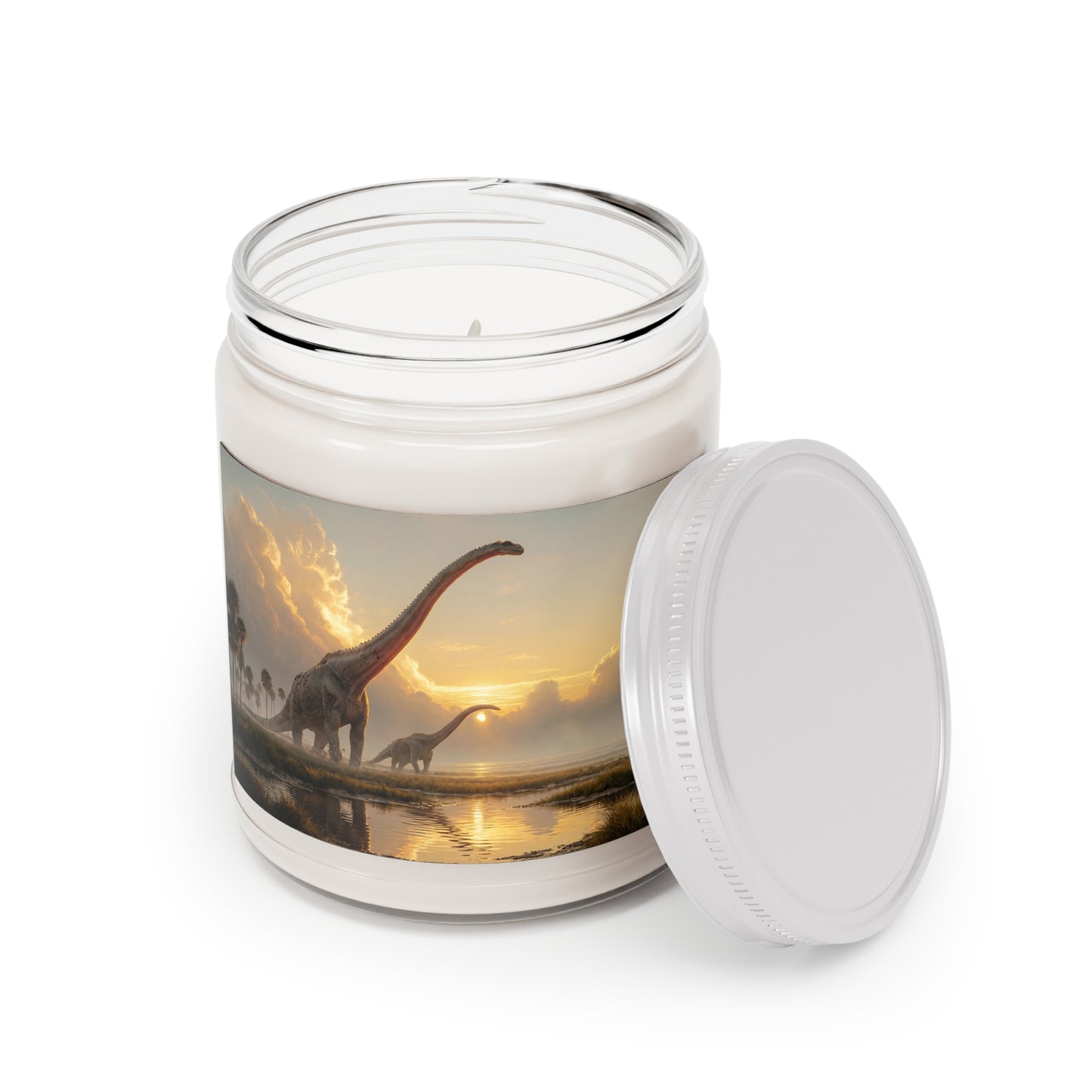 Dinosaur Sunset Scented Soy Candles with White Lid, 9oz – Prehistoric Twilight Serenity