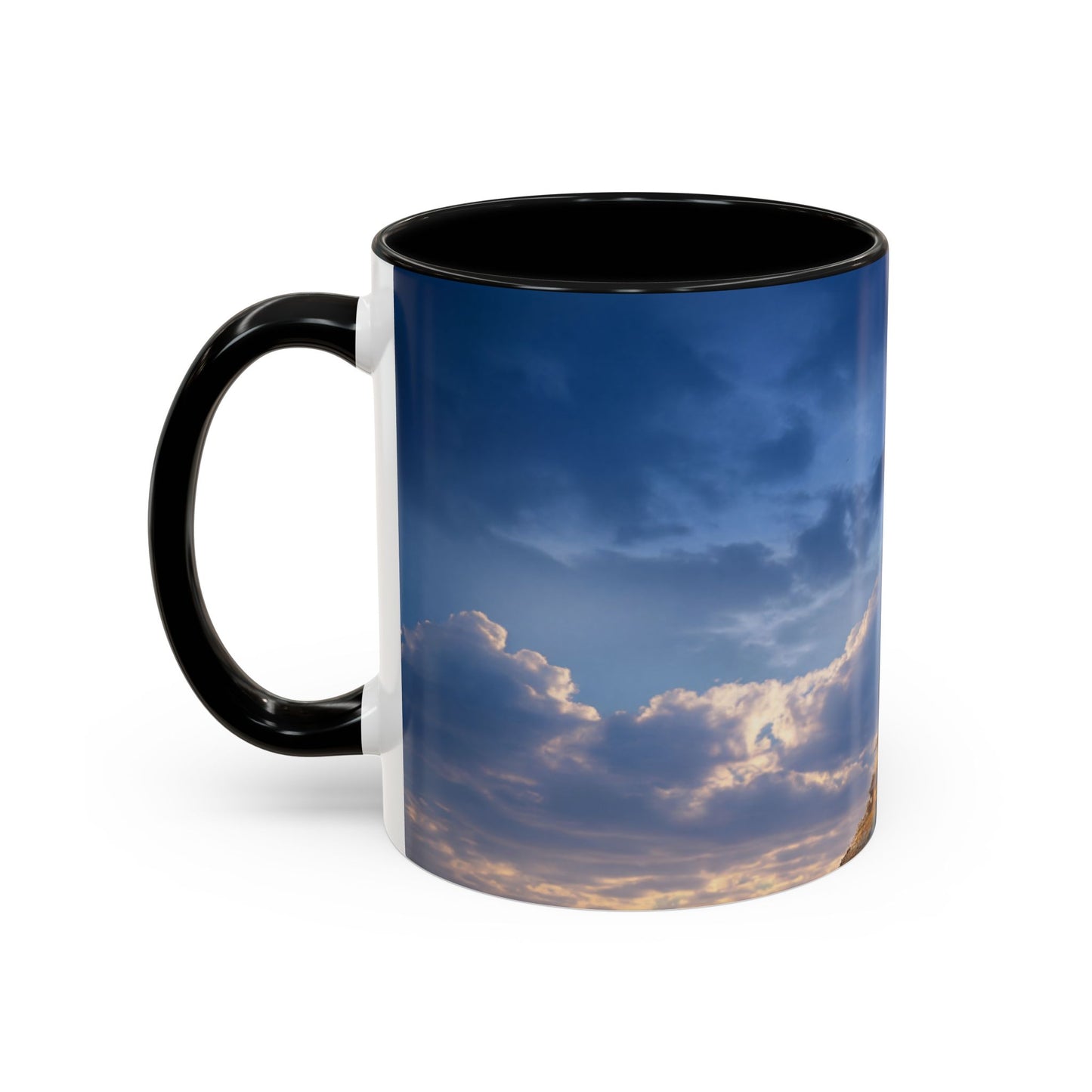 Skyborne Lighthouse Accent Coffee Mug (11, 15oz) – Floating Beacon at Dusk