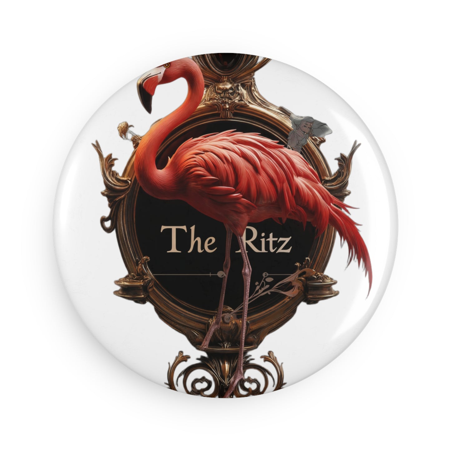 Ritz Flamingo Button Magnet – Golden Frame Elegance