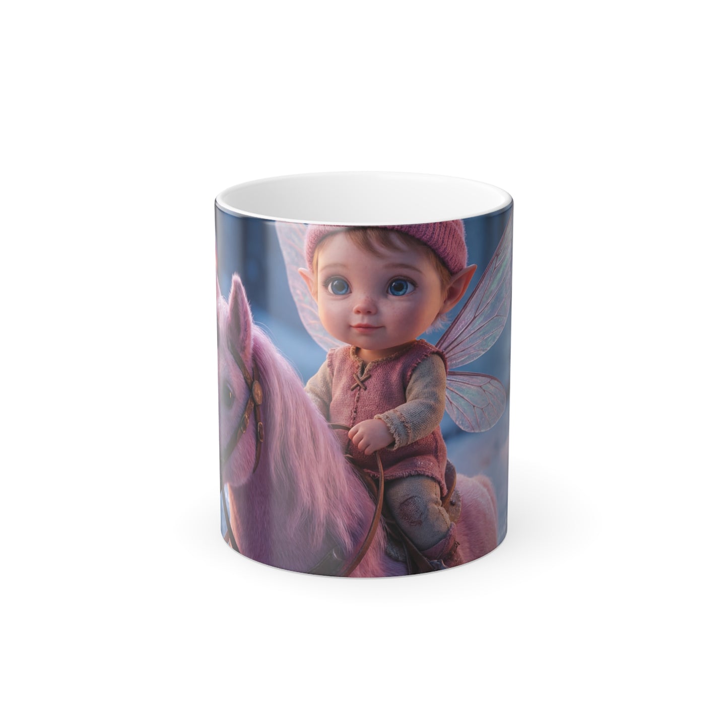 Pink Unicorn Elf Child Mug – Winter Fairy Forest Ride
