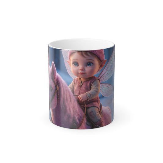 Pink Unicorn Elf Child Mug – Winter Fairy Forest Ride