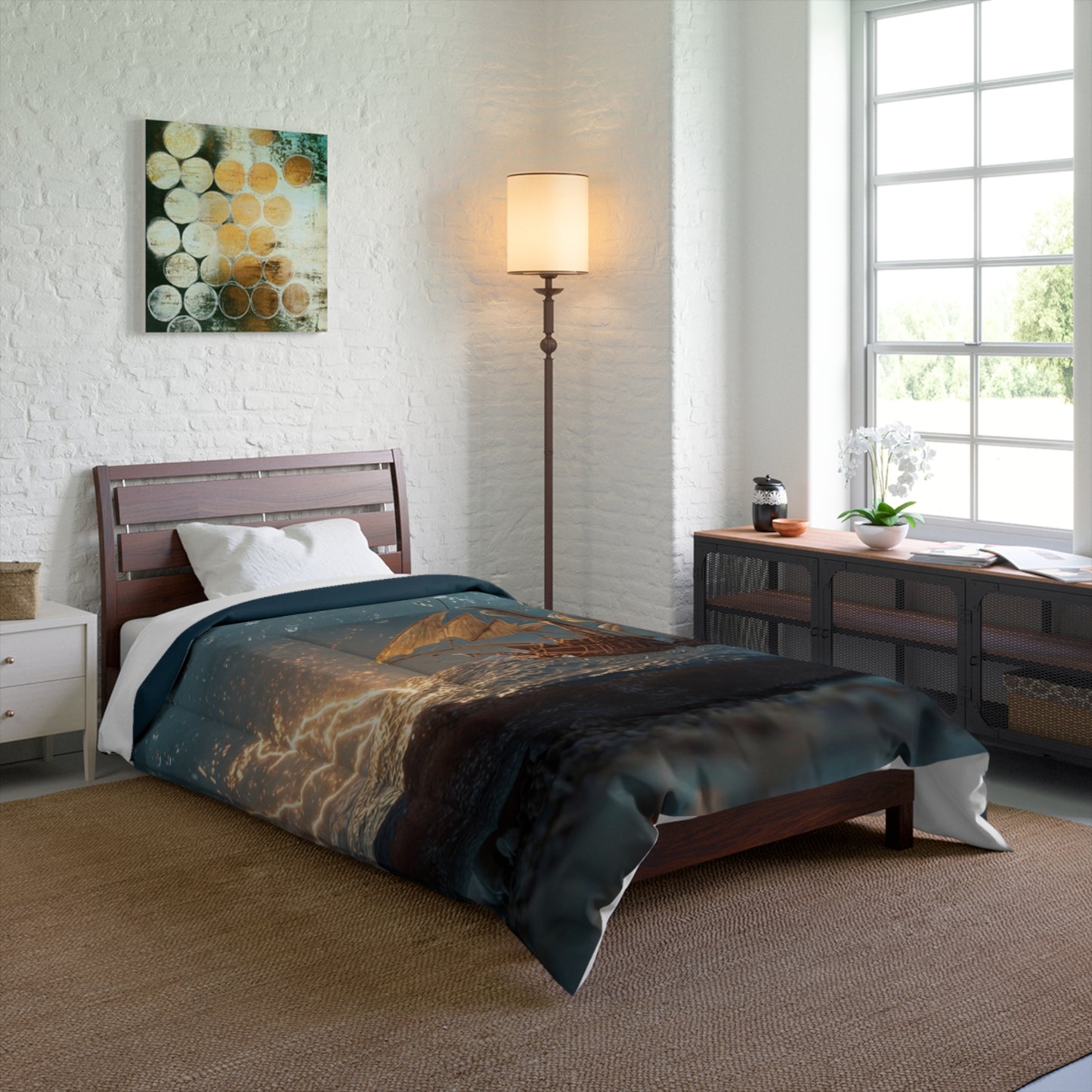 Storm-Sailed Ship in Bottle Comforter – Pocketed Seascape Sanctuary
