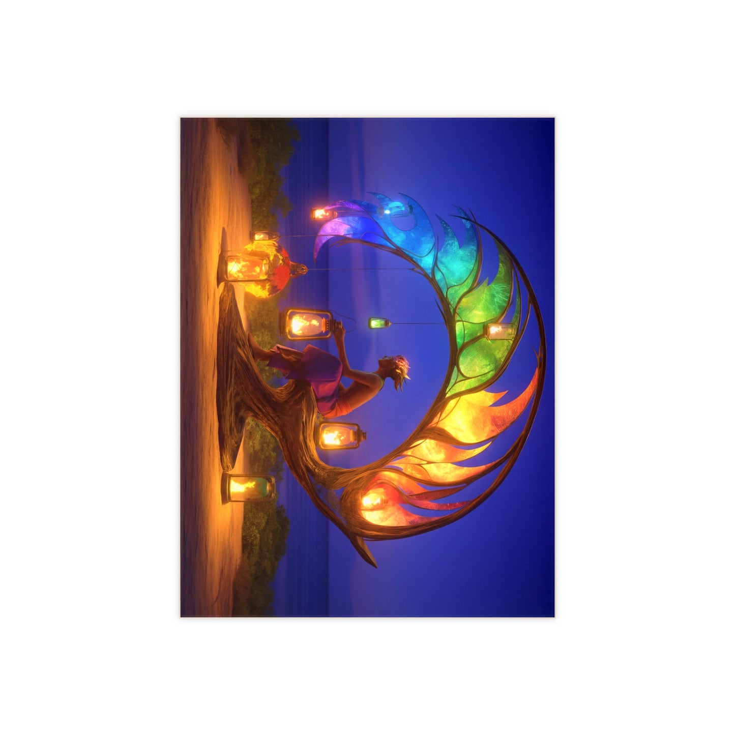 Rainbow Phoenix Lantern Tile – Twilight Sanctuary for the Soul