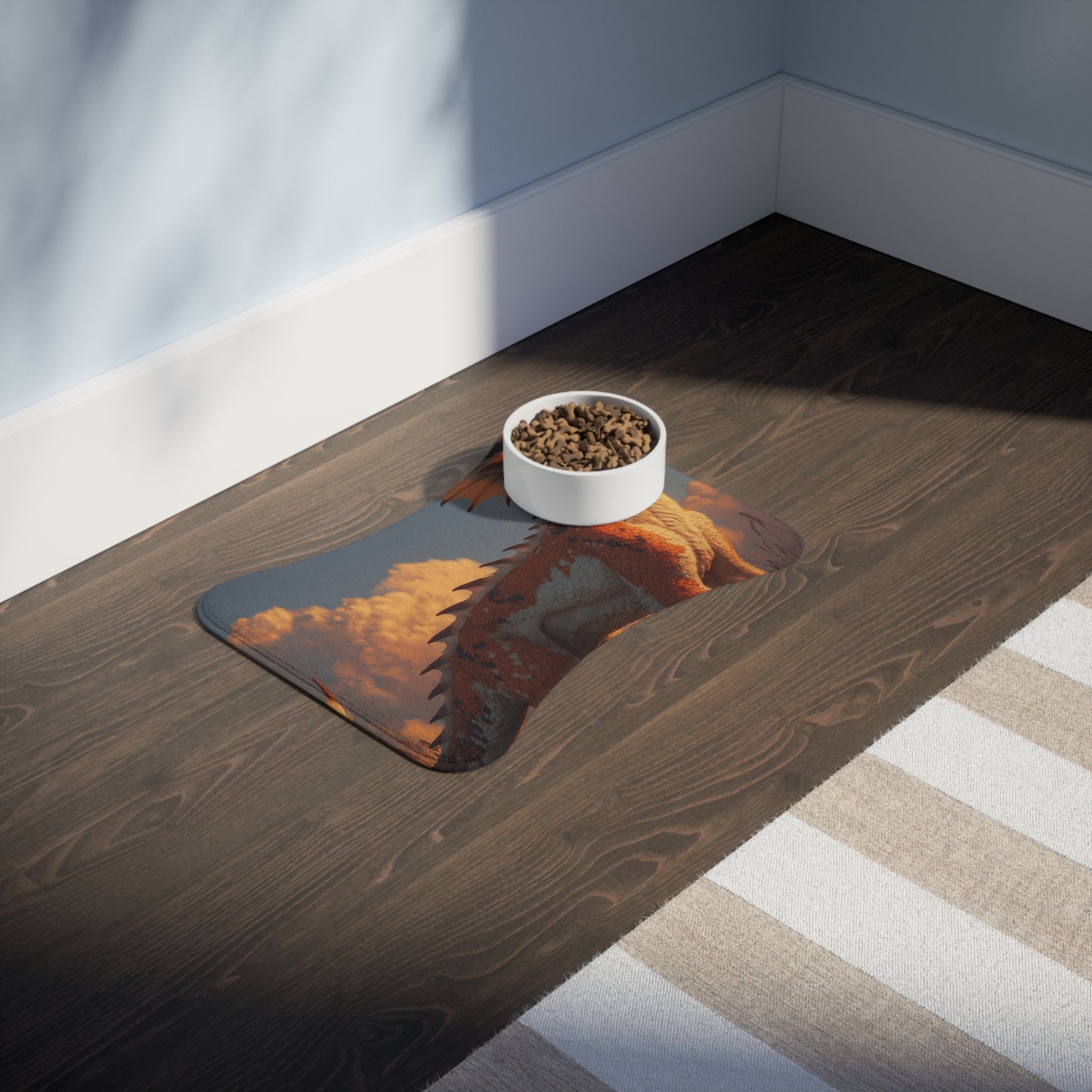 Sunset Sentinel Dragon Pet Feeding Mats – Warm Ember Meadow Glow