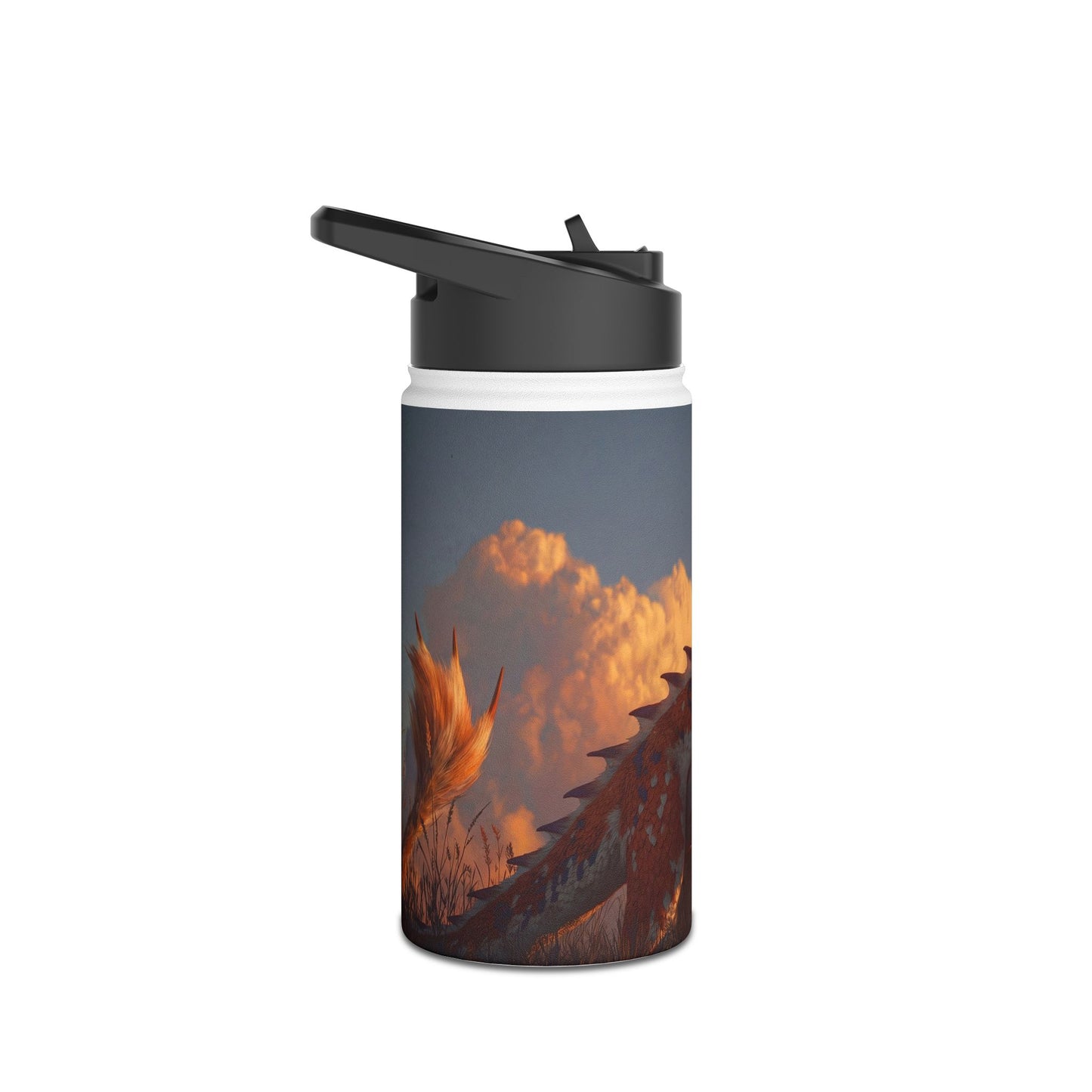 Sunset Dragon Stainless Steel Water Bottle, Standard Lid – Golden Ember Guardian
