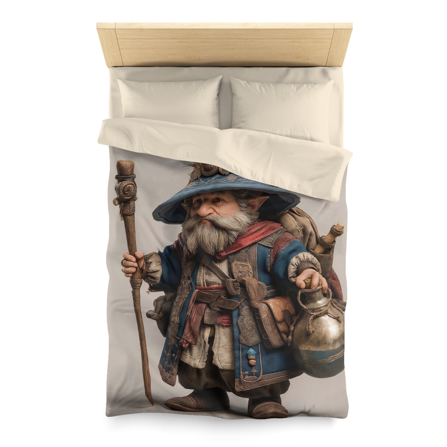 Traveling Wizard Duvet Cover – Blue Cloak and Feathered Hat Dreamscape