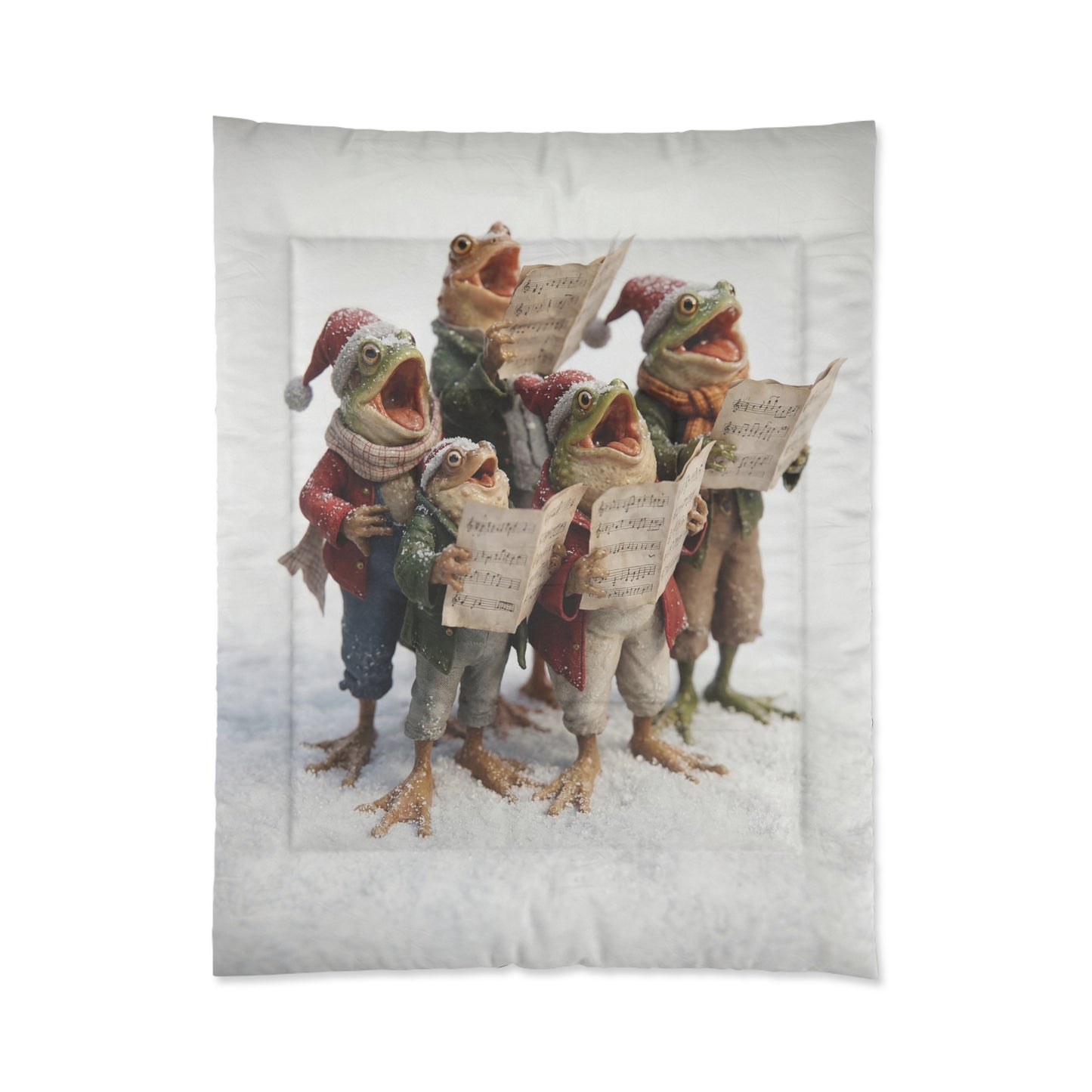 Frogs in Snow Choir Comforter – Winter Carolers Singing Through the Frost