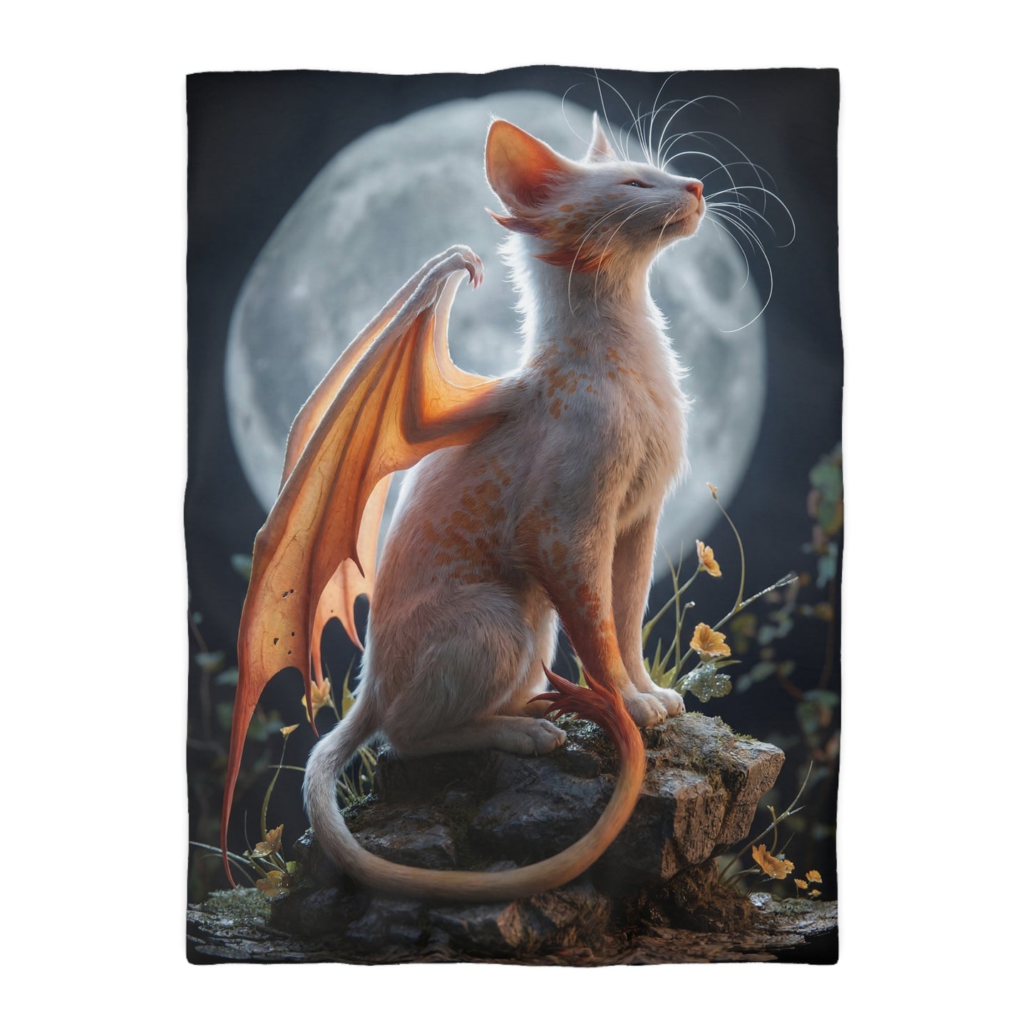 Lunar Dragon Cat Microfiber Duvet Cover – Moonlit Sentinel Dreamscape