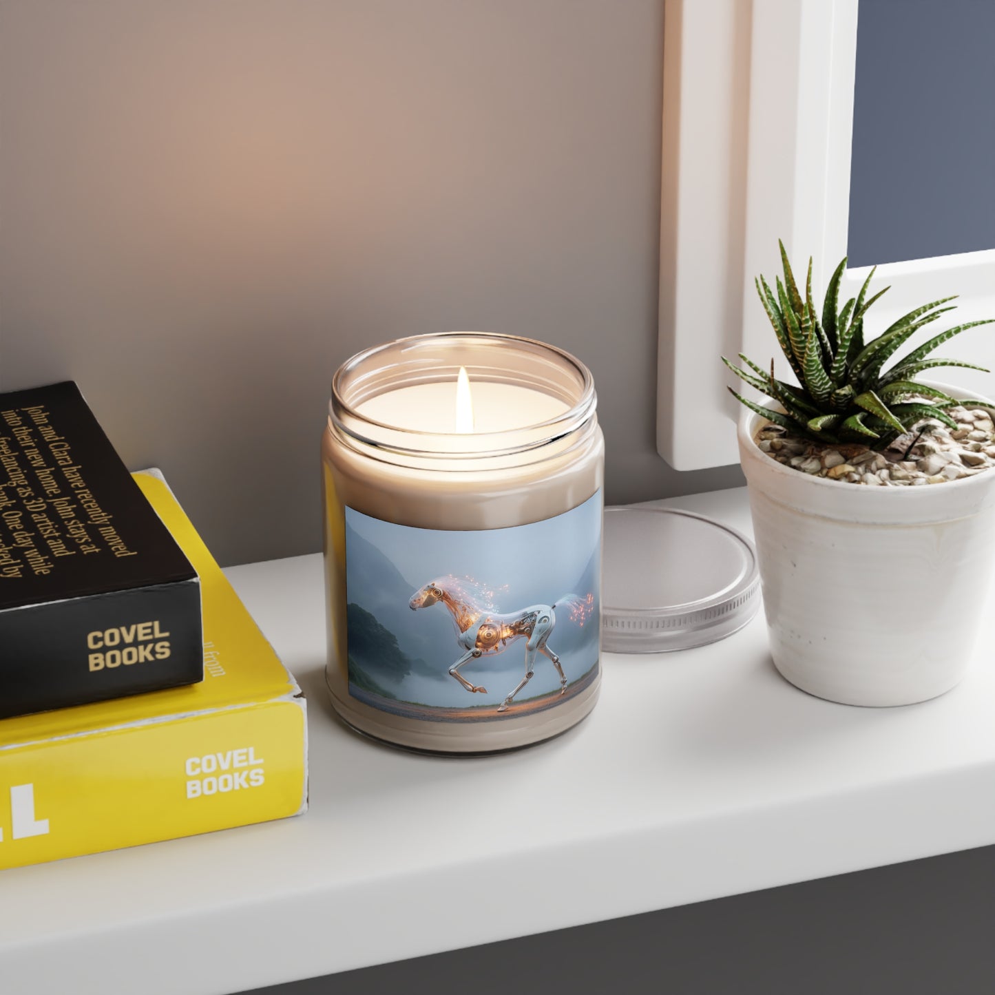 Luminescent Cyber Horse Scented Soy Candles with White Lid, 9oz – Circuitry and Twilight Dreamscape