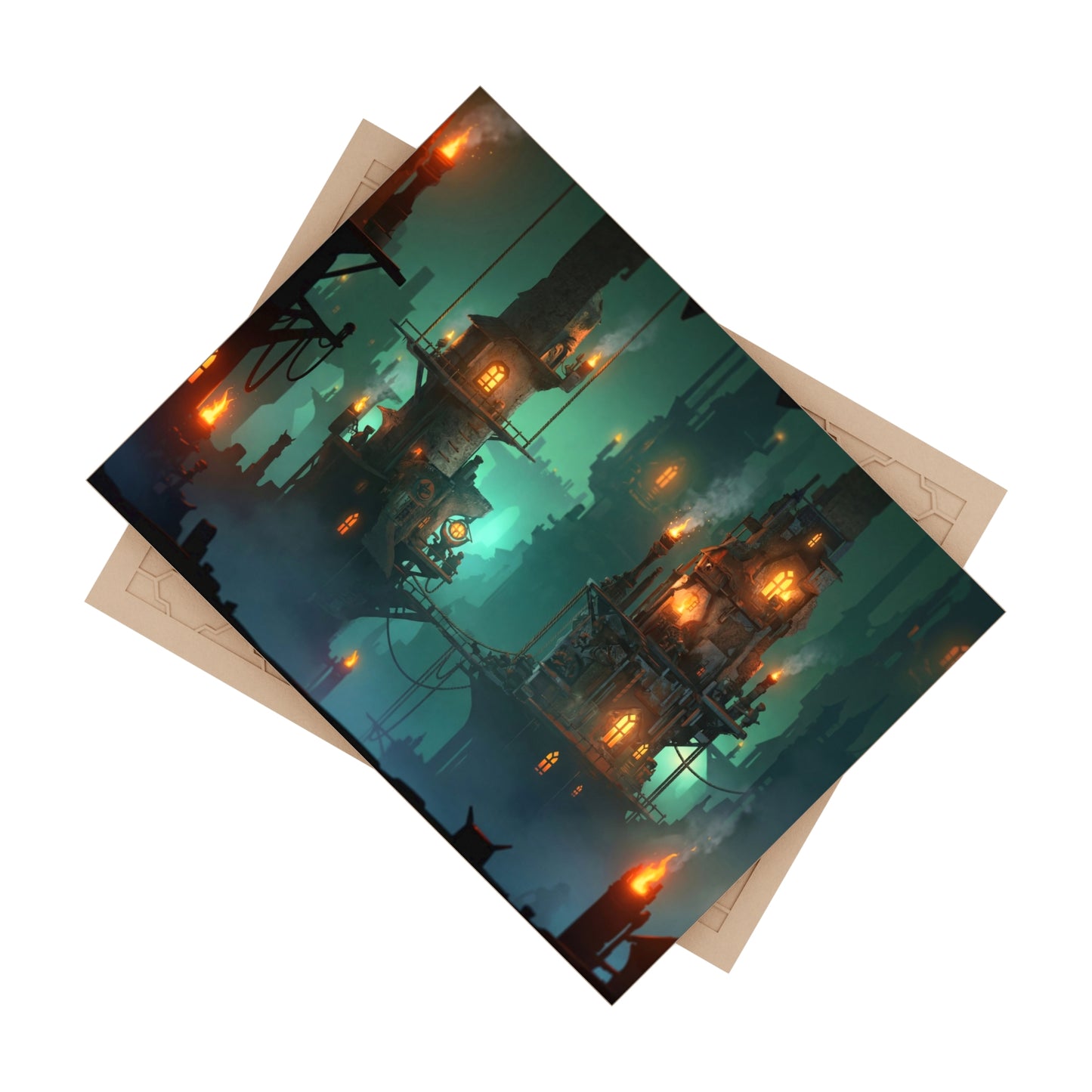 Floating City at Dusk Ceramic Photo Tile – Warm Lights Against Emerald Mist