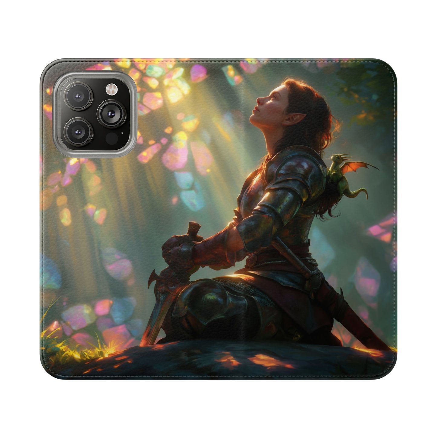 Crystal Grove Sentinel Flip Cases – Iridescent Forest Dawn Guardian
