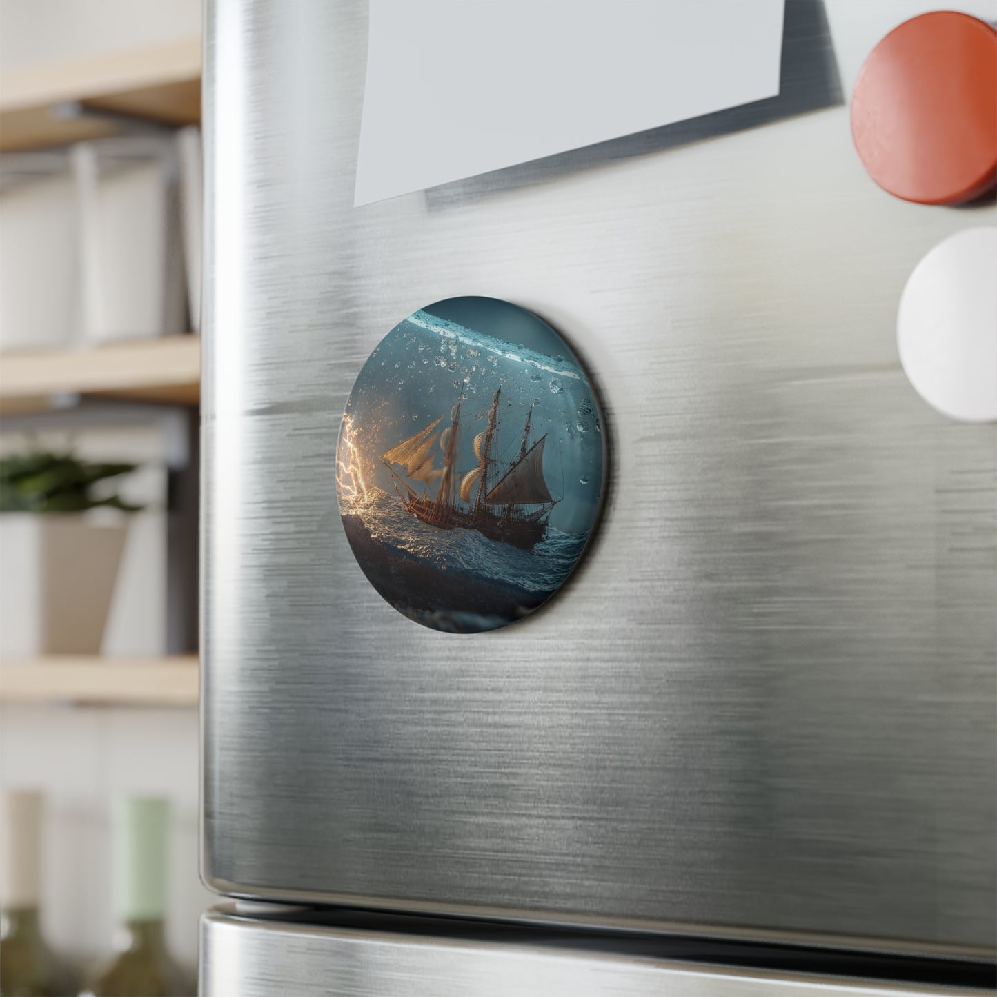 Storm-Sailed Ship in Bottle Magnet – Pocket-Sized Tempest
