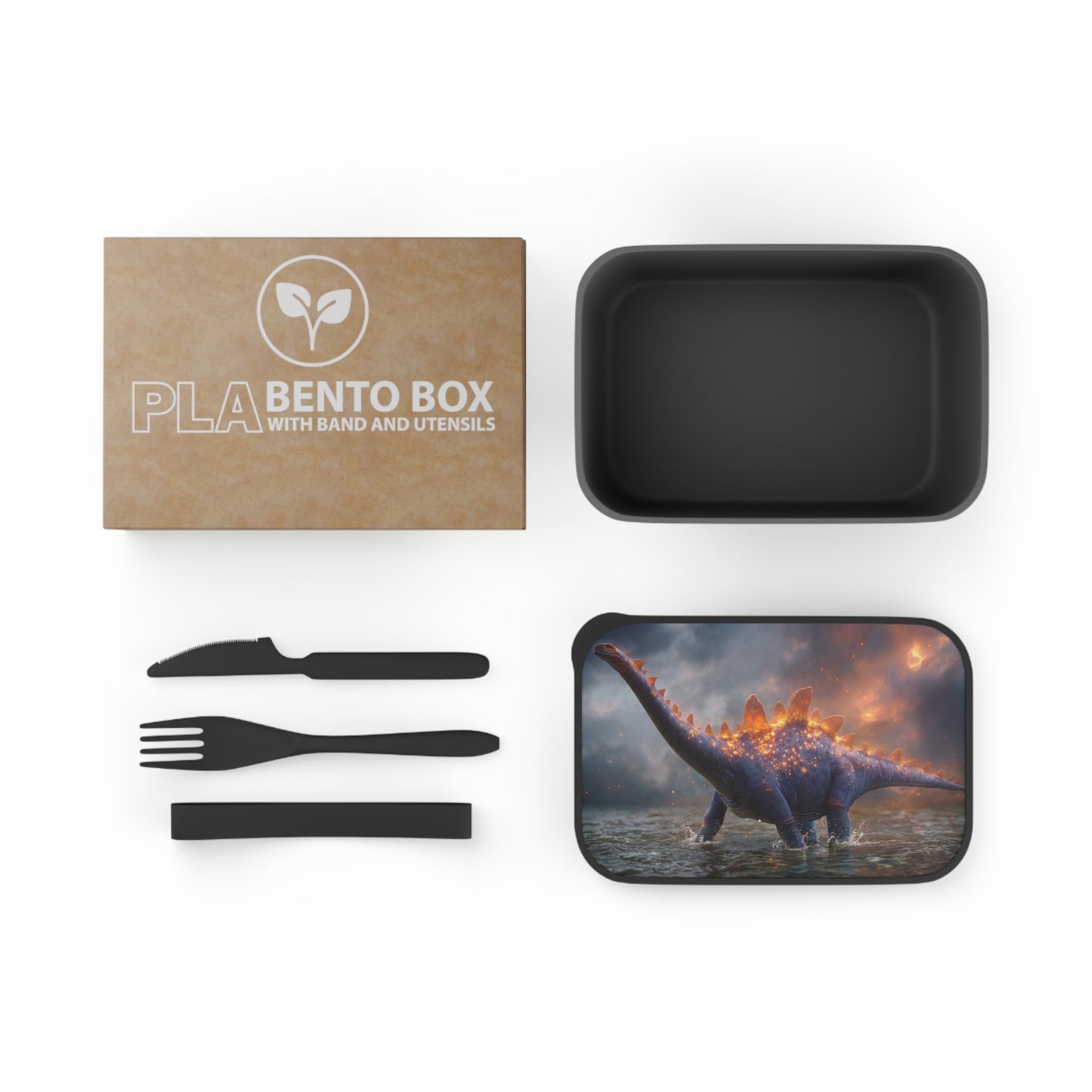Celestial Stegosaurus PLA Bento Box with Band and Utensils – Twilight Dinosaur Majesty