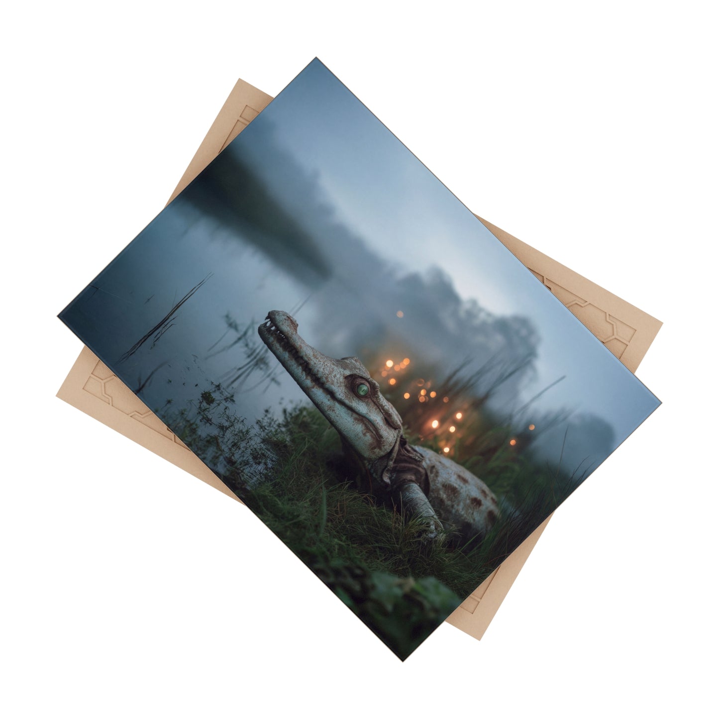 Misty River Crocodile Ceramic Photo Tile – Watchful Eye in Twilight