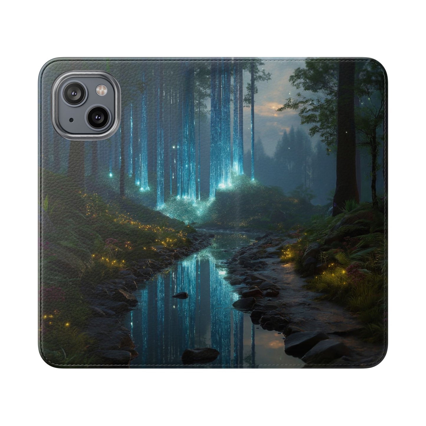 Bioluminescent Forest Flip Cases – Cyan Lightfall Stream Cover