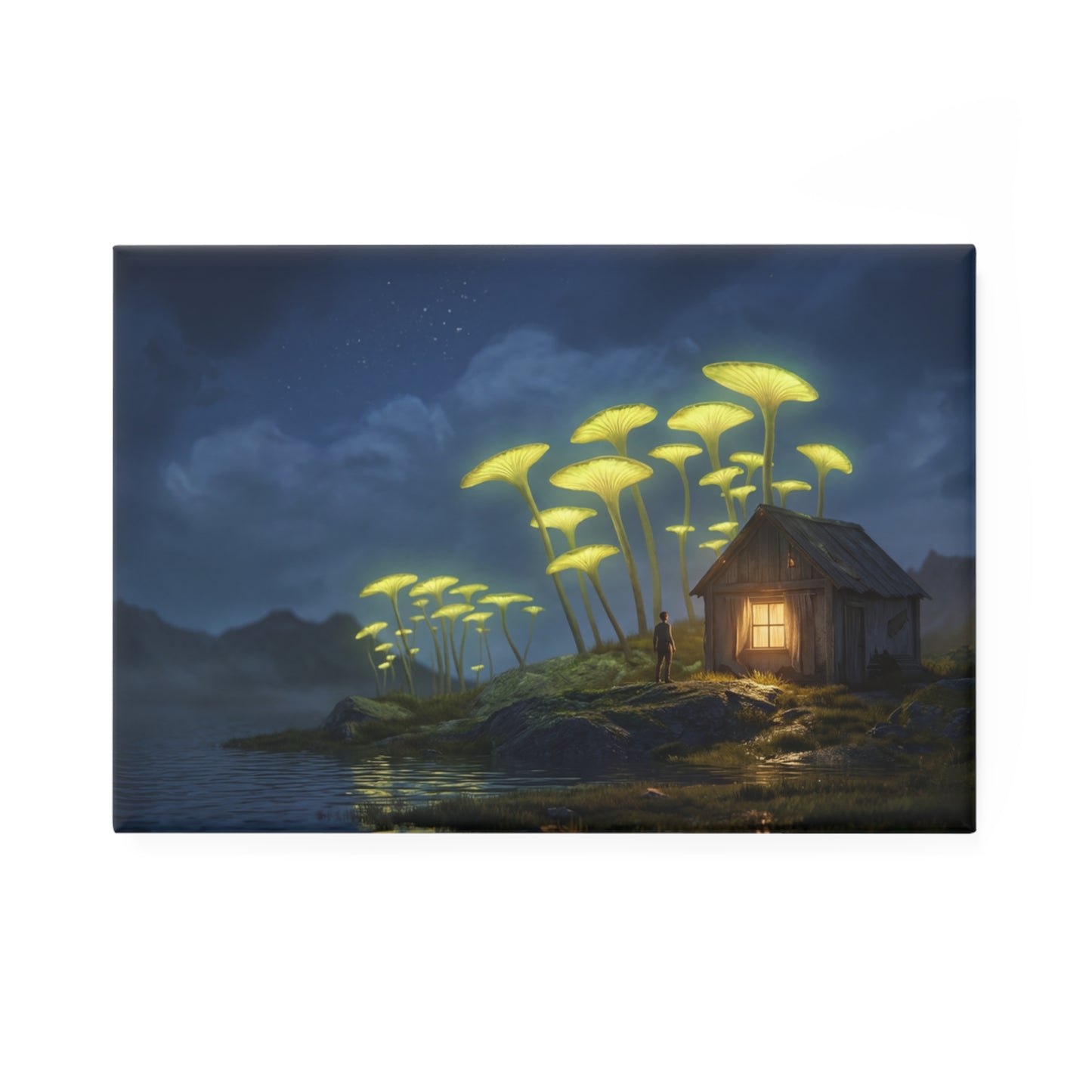 Glowing Mushroom Cottage Magnet – Secret Night Garden Sanctuary