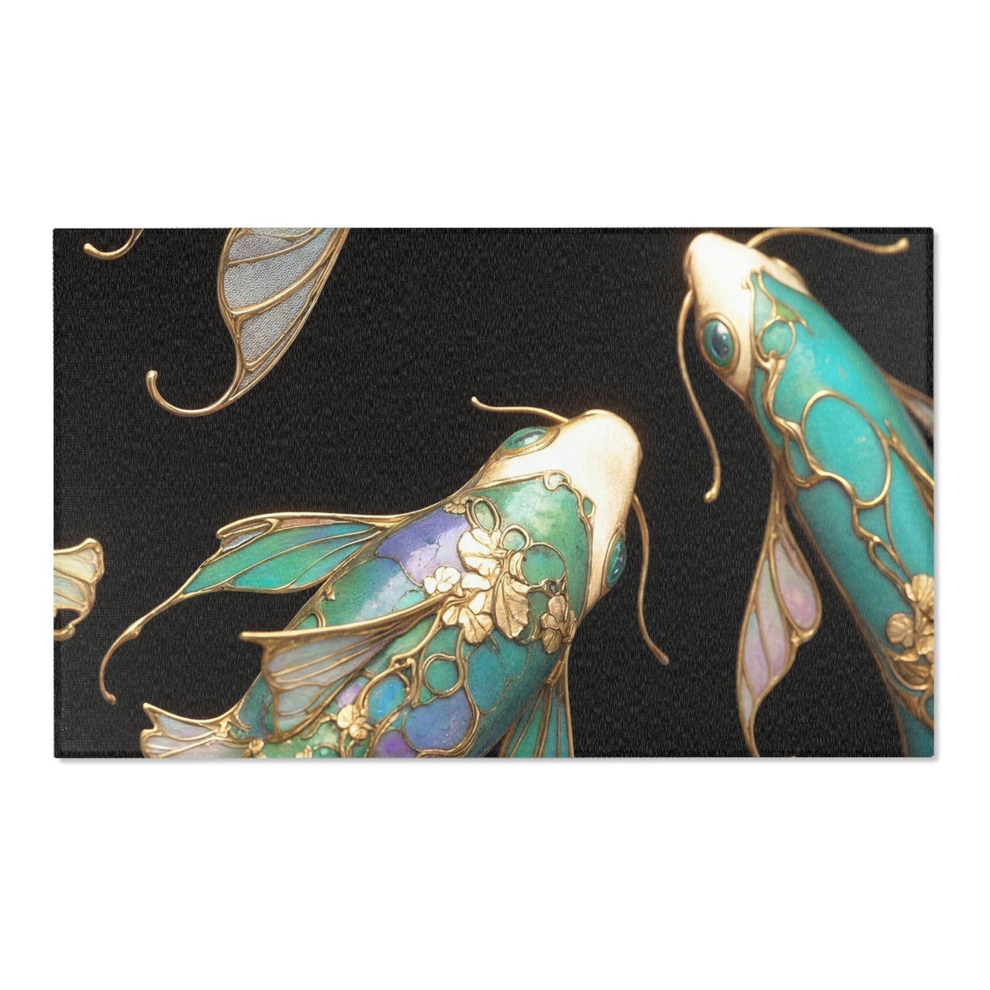 Art Nouveau Koi Area Rugs – Luminous Gold & Azure Dreamscape