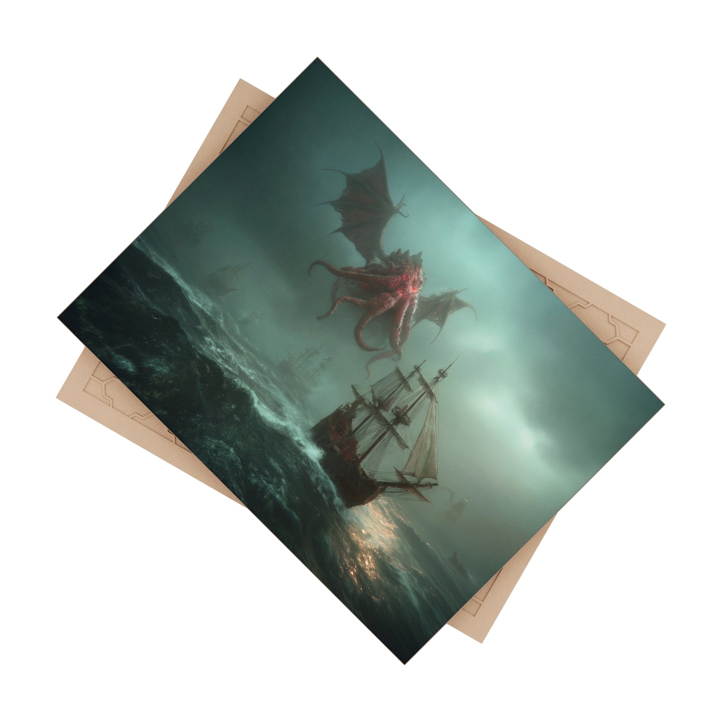 Leviathan’s Wrath Ceramic Photo Tile – Storm-Swept Ship and Sky Monster
