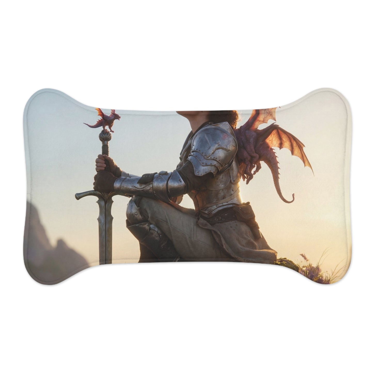 Dragon Knight Pet Feeding Mats – Sunset Sentinel with Winged Companion