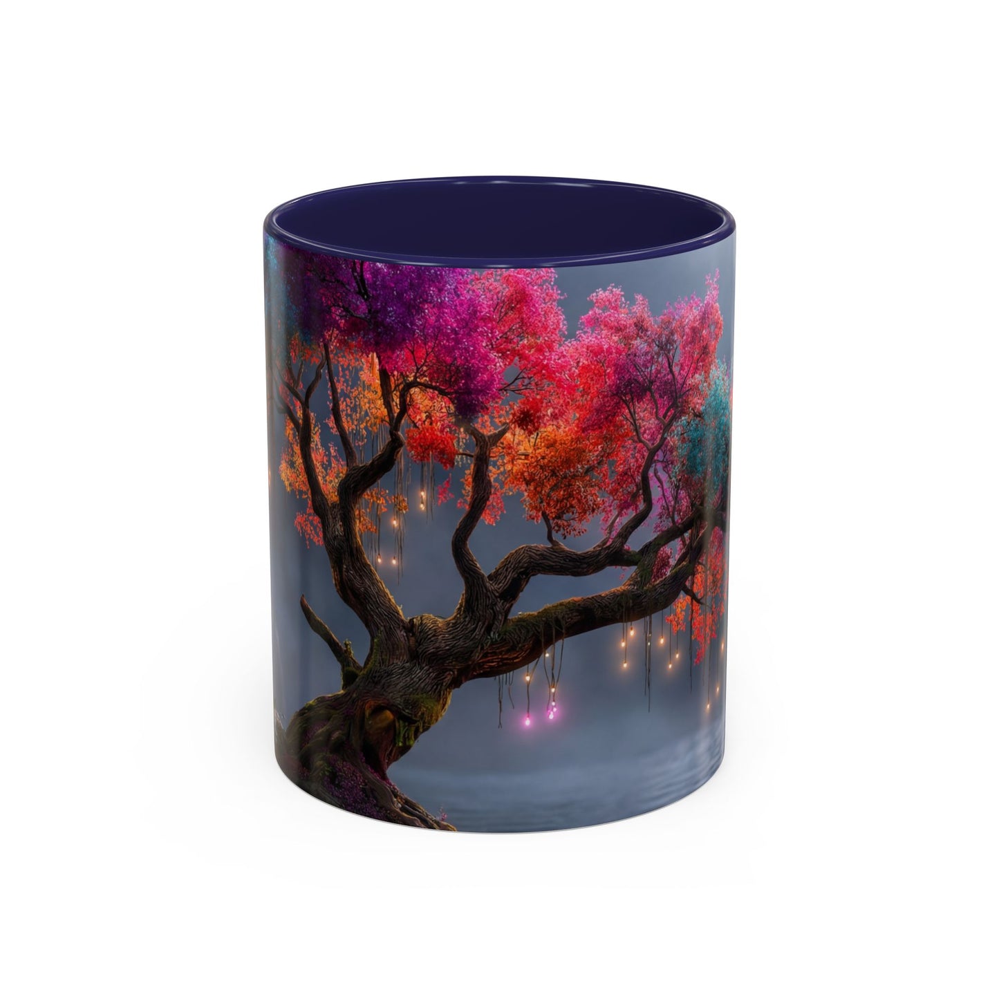 Prismatic River Tree Accent Coffee Mug (11, 15oz) – Neon Canopy Moonlight Reflections
