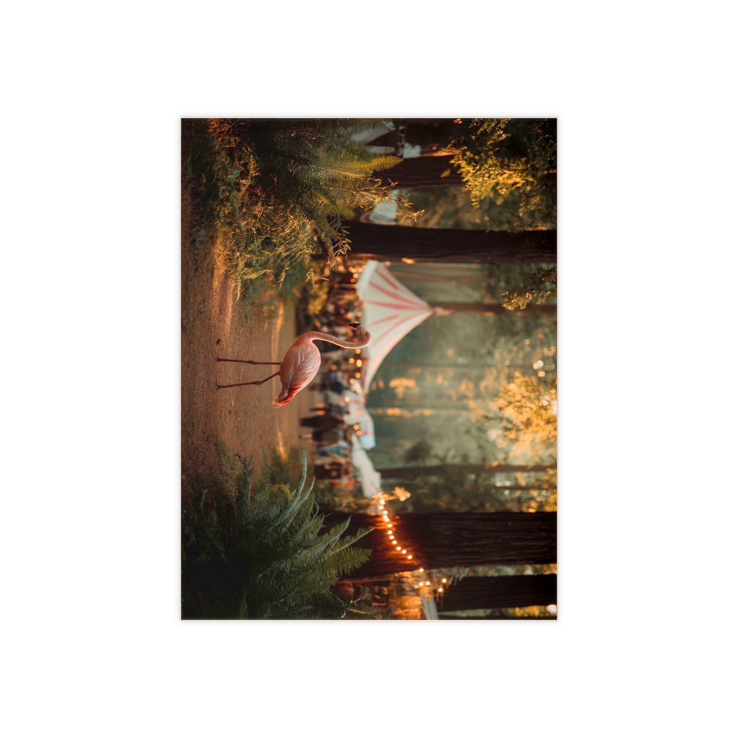 Pink Flamingo Forest Path Ceramic Photo Tile – Sunset Carnival Whimsy