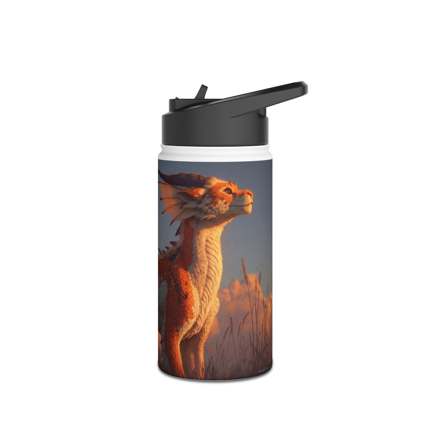 Sunset Dragon Stainless Steel Water Bottle, Standard Lid – Golden Ember Guardian