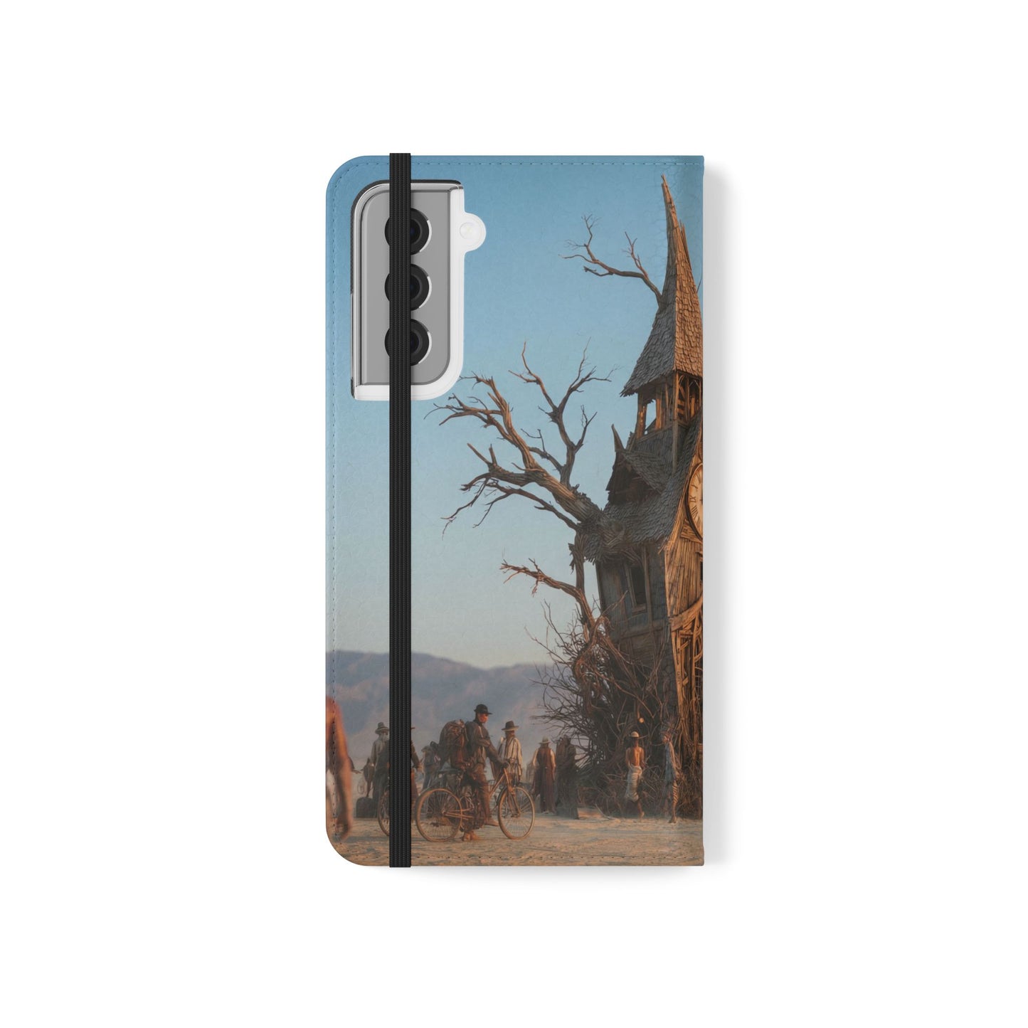 Clocktower Wanderers Flip Cases – Dusty Desert Sentinel Scene
