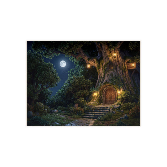 Moonlit Treehouse Haven Ceramic Photo Tile – Secret Garden Doorway Under Stars