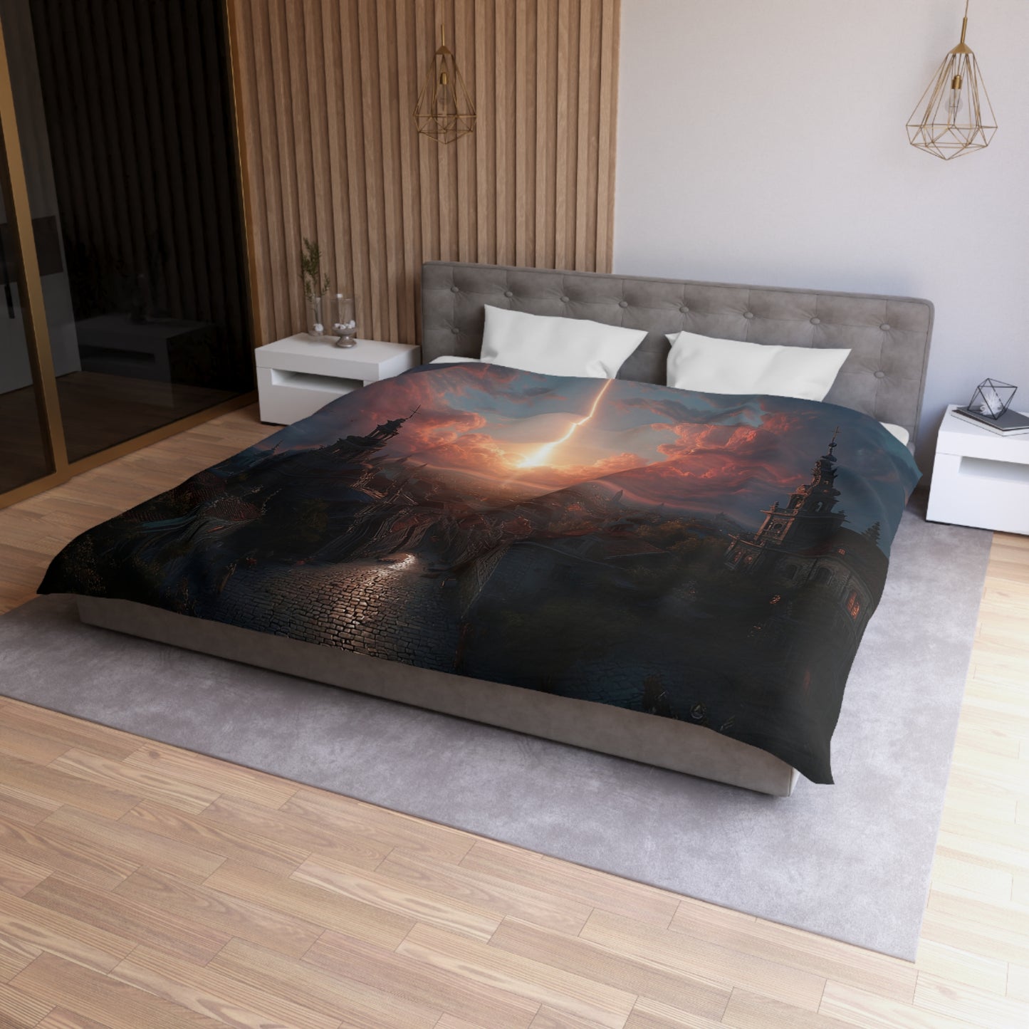 Celestial Beam Microfiber Duvet Cover – City of Dawn’s Vertical Light