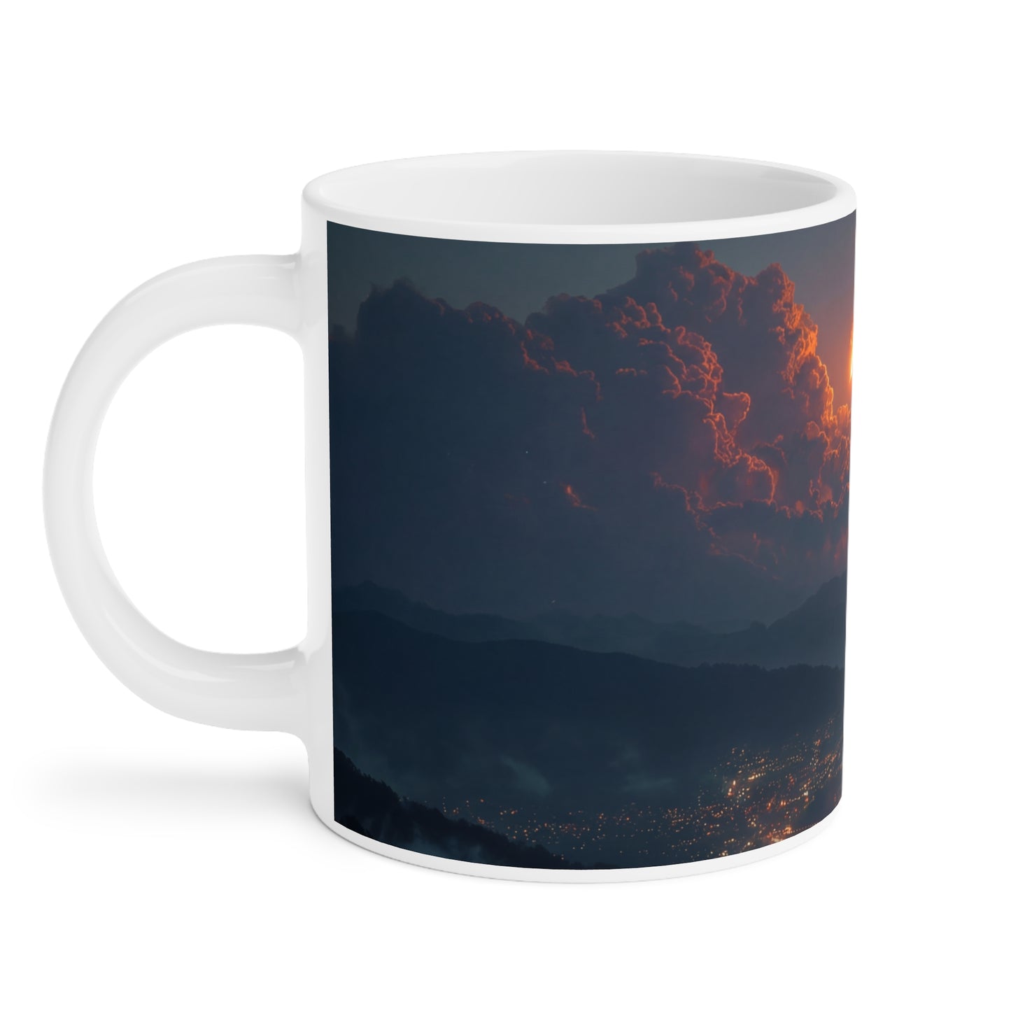 Celestial Fireball Ceramic Mugs (11oz\15oz\20oz) – Skyfall Over Mountain Twilight