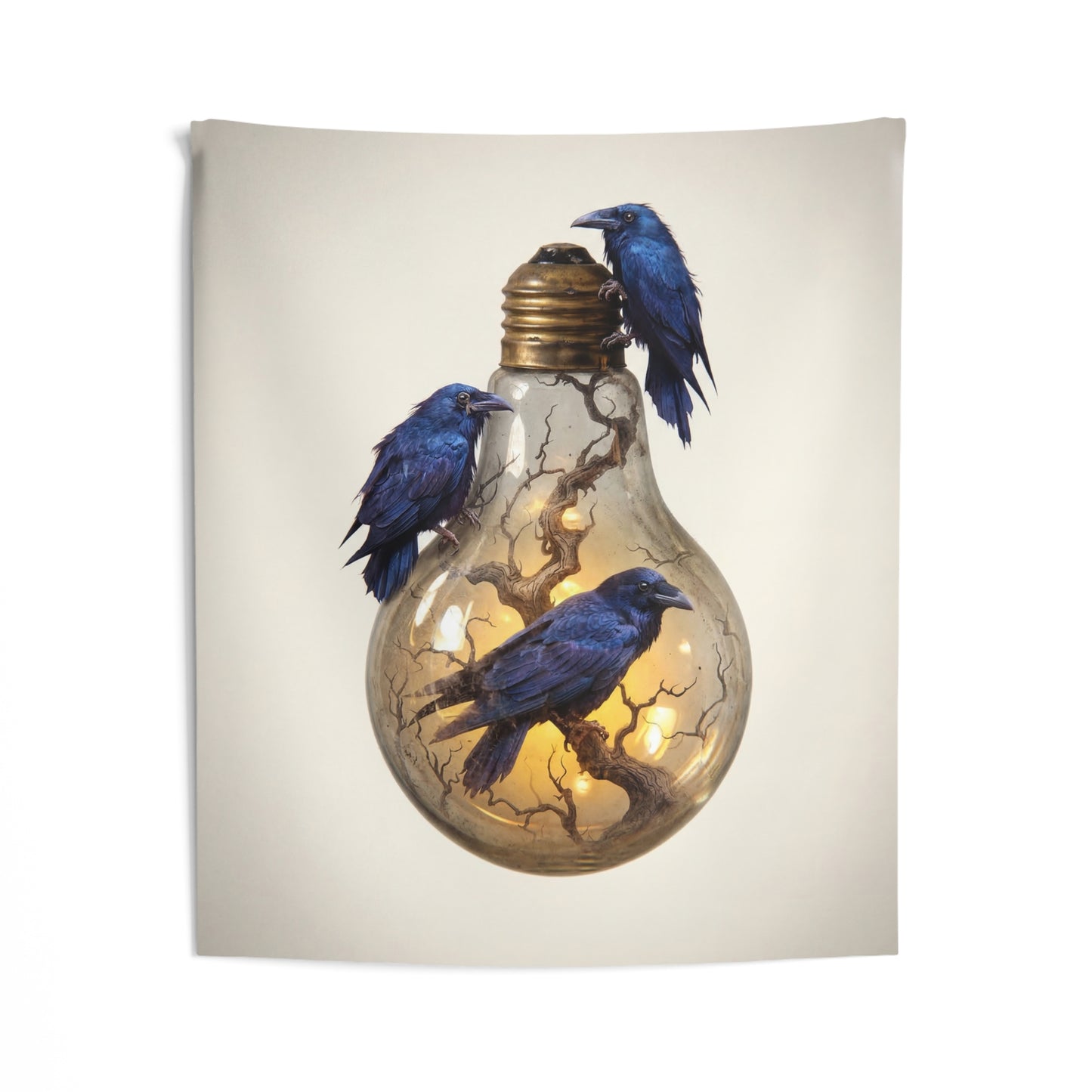 Ravens in the Lightbulb Indoor Wall Tapestries – Whispers of Forgotten Wisdom