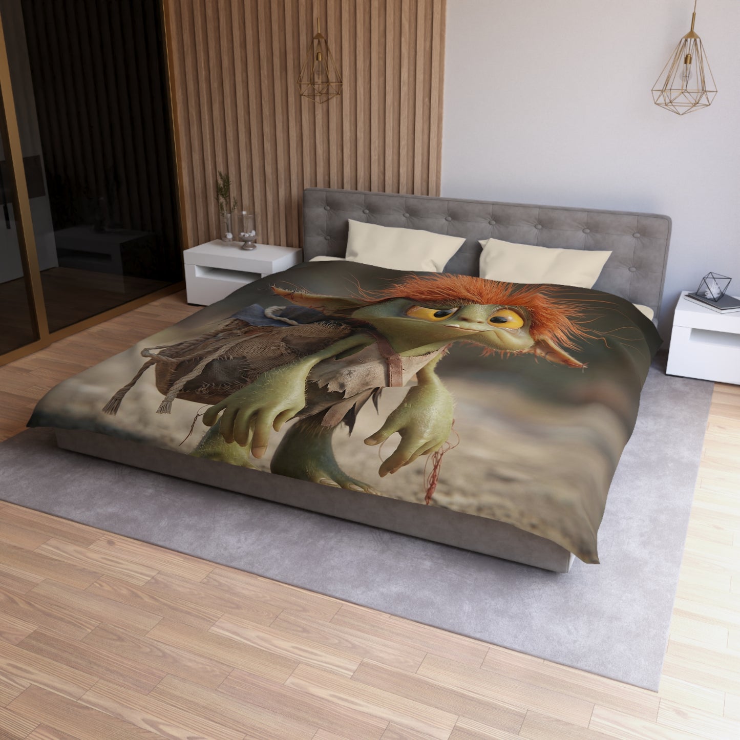 Tiny Goblin Explorer Microfiber Duvet Cover – Sunlit Trail Companion