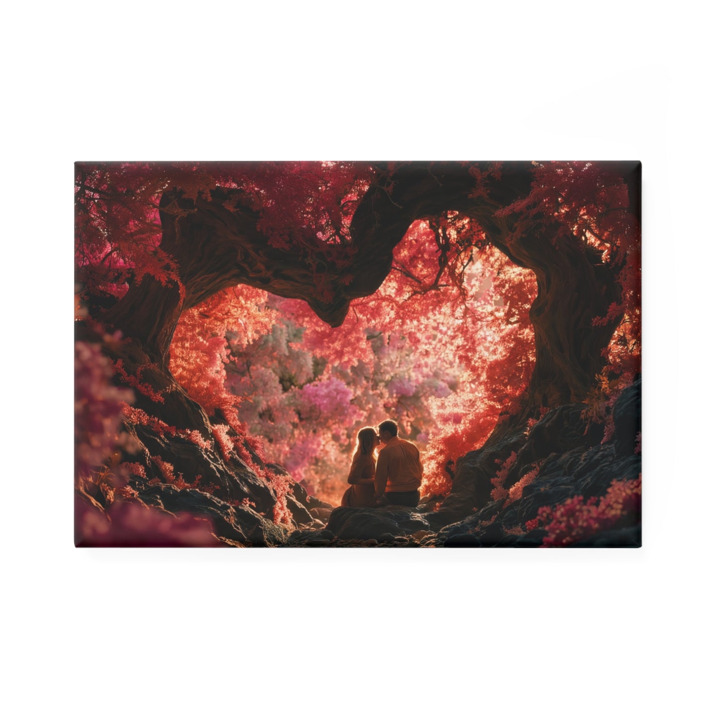 Crimson Canopy Button Magnet, Rectangle (1 & 10 pcs) – Heart-Shaped Grove Romance